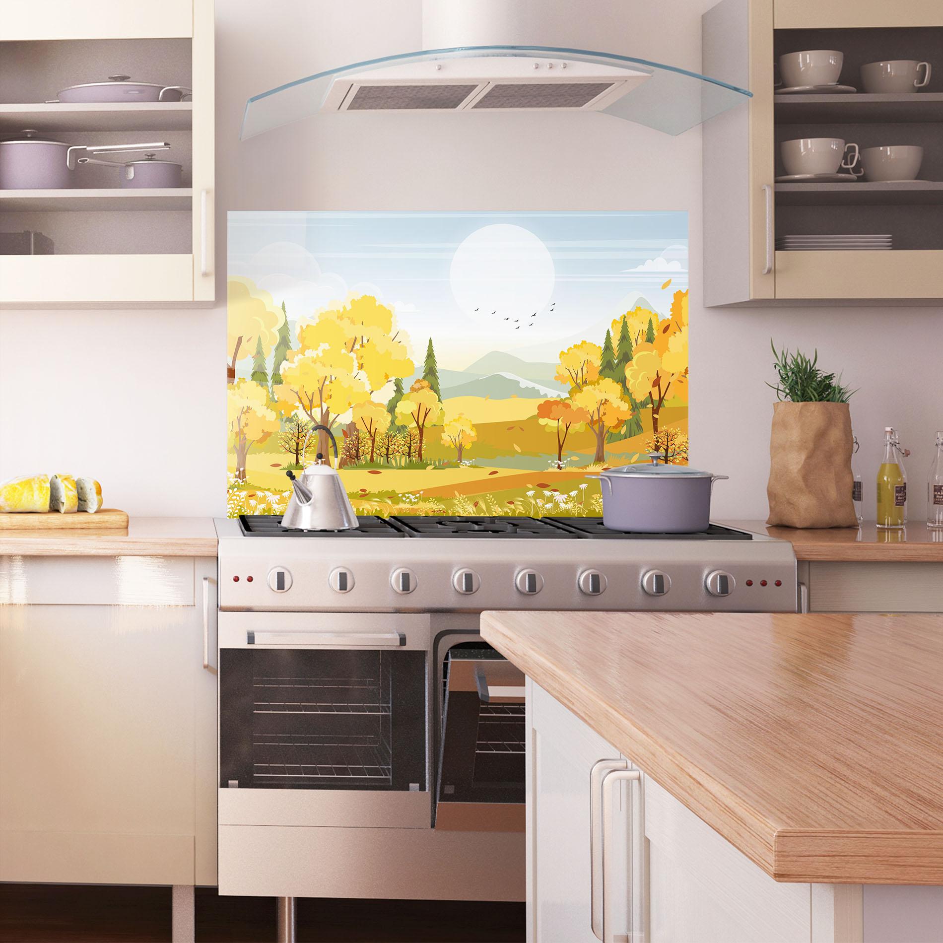 Küchenrückwand Glas Autumn Yellow View mockup 1