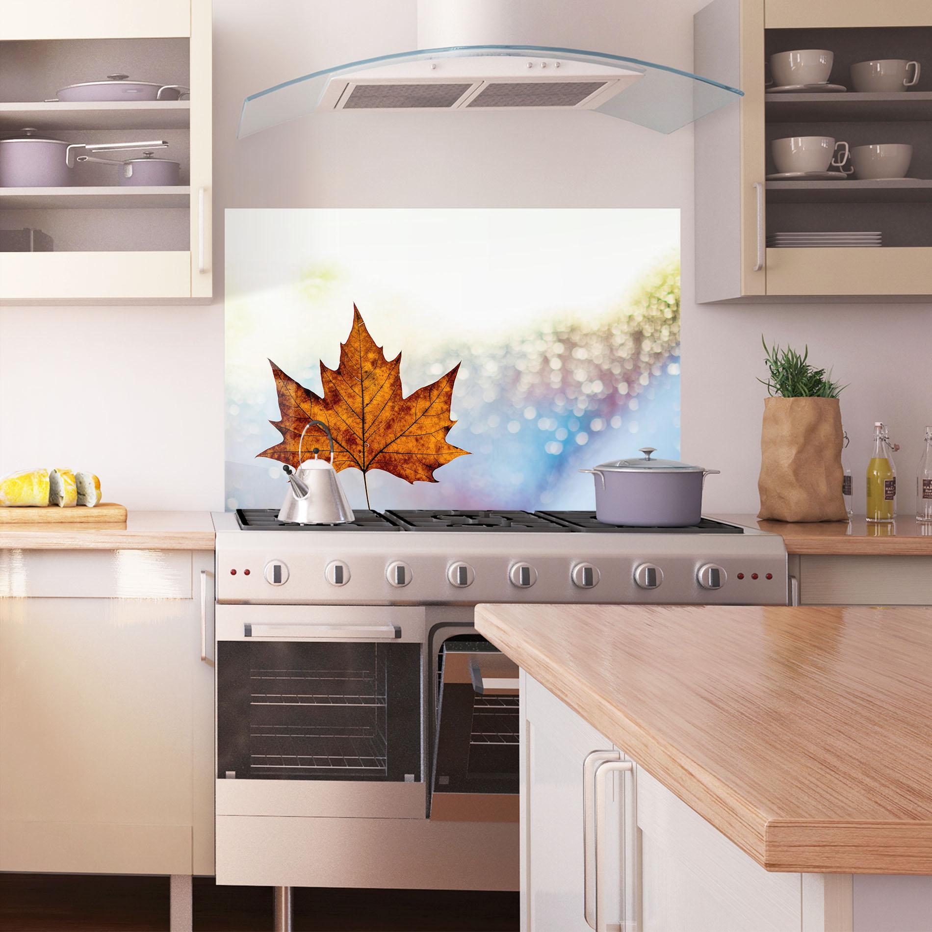 Küchenrückwand Glas Brown Orange Leaf mockup 1