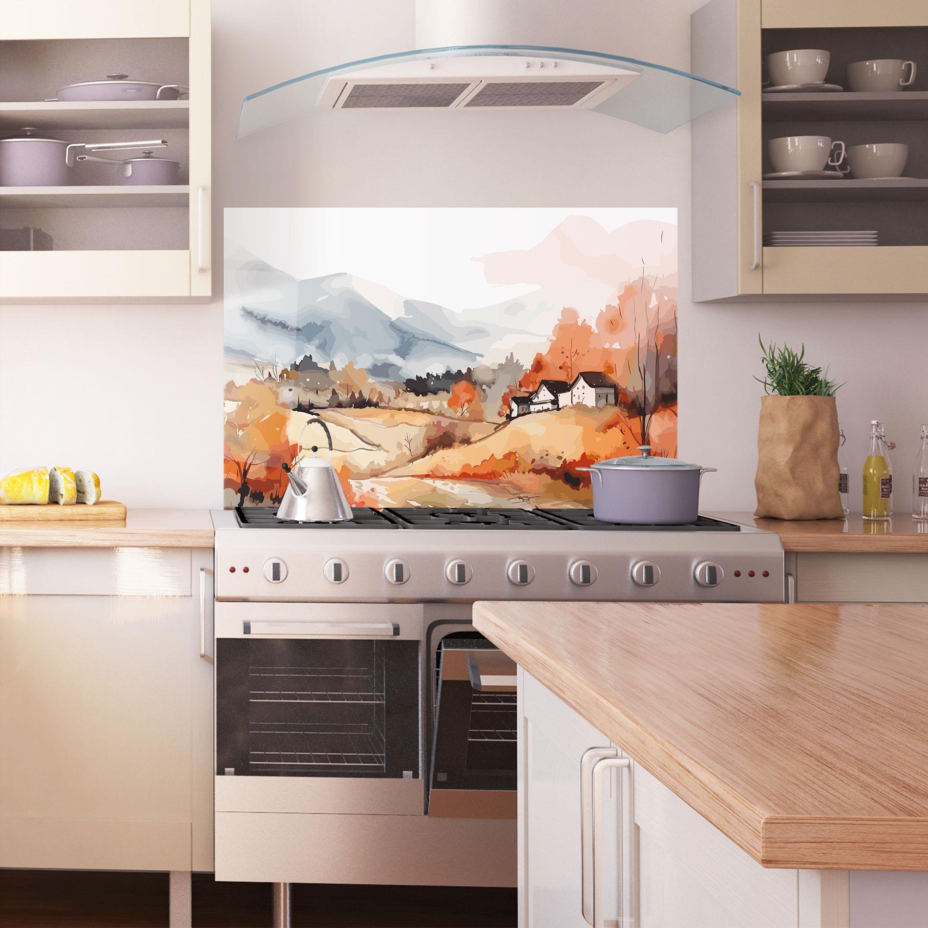 Küchenrückwand Glas Orange Grey Autumn mockup 1