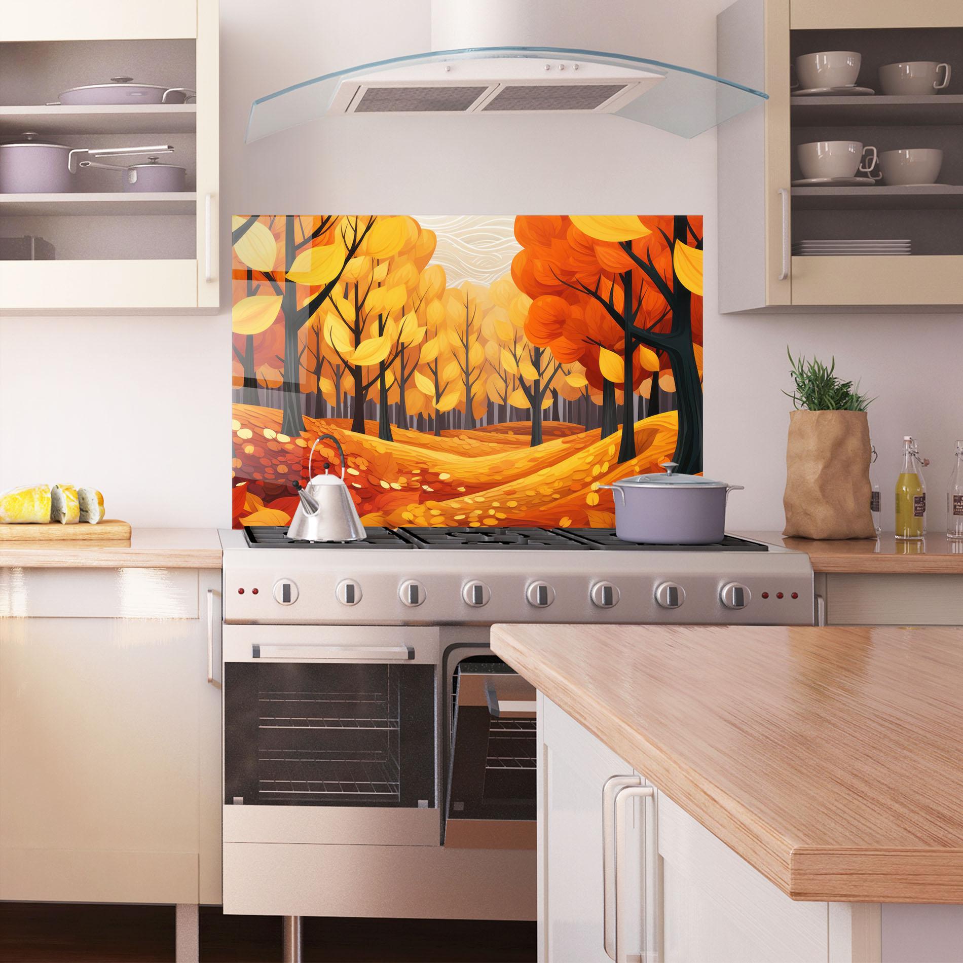 Küchenrückwand Glas Orange Trees Forest mockup 1