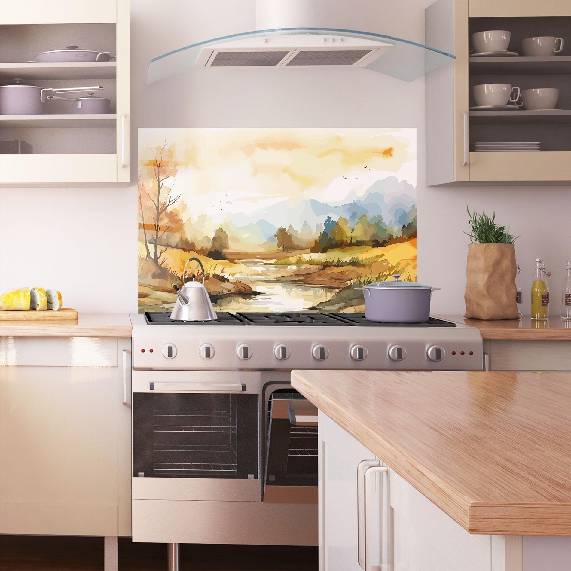 Küchenrückwand Glas Orange Yellow Autumn mockup 1