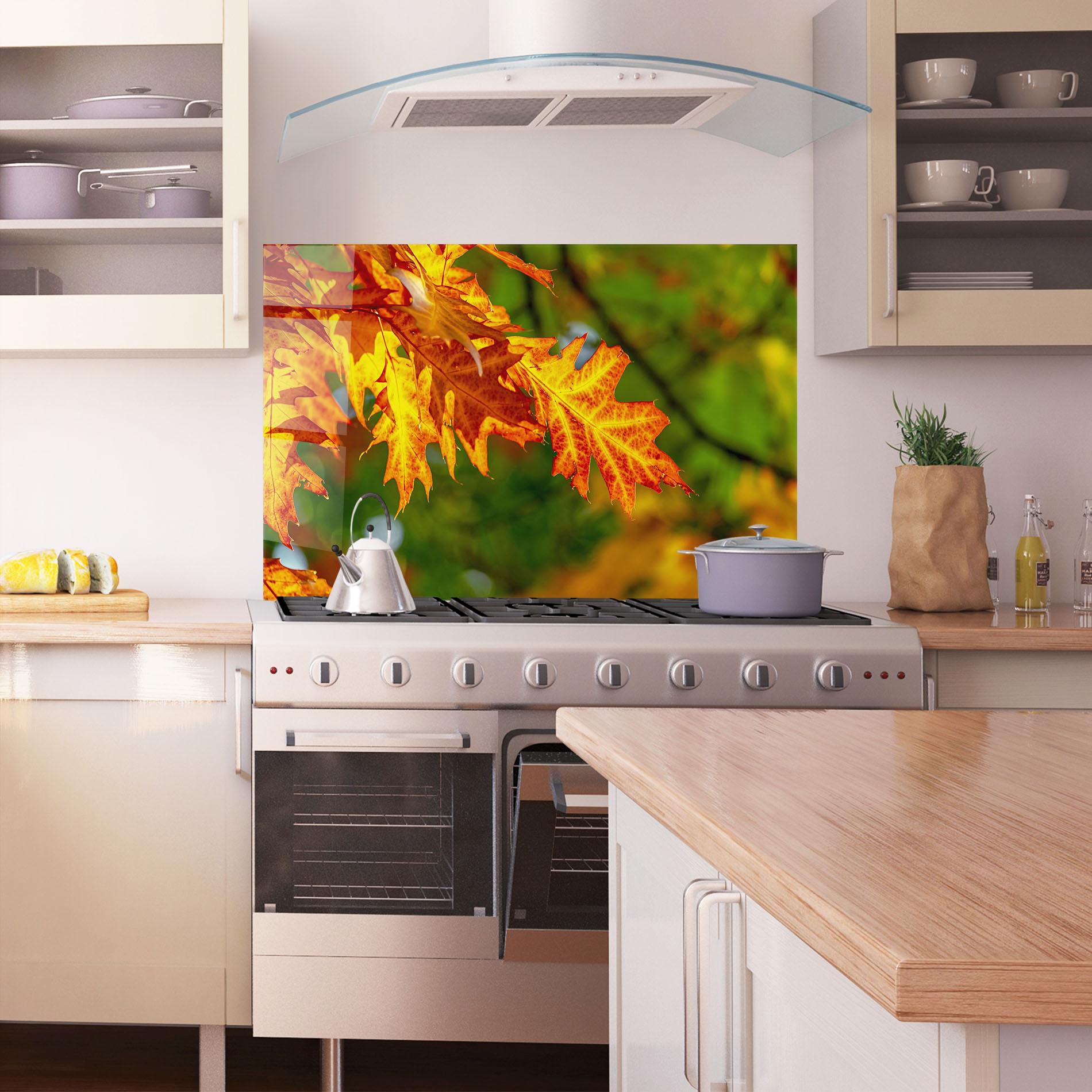 Küchenrückwand Glas Orange Yellow Leaves mockup 1