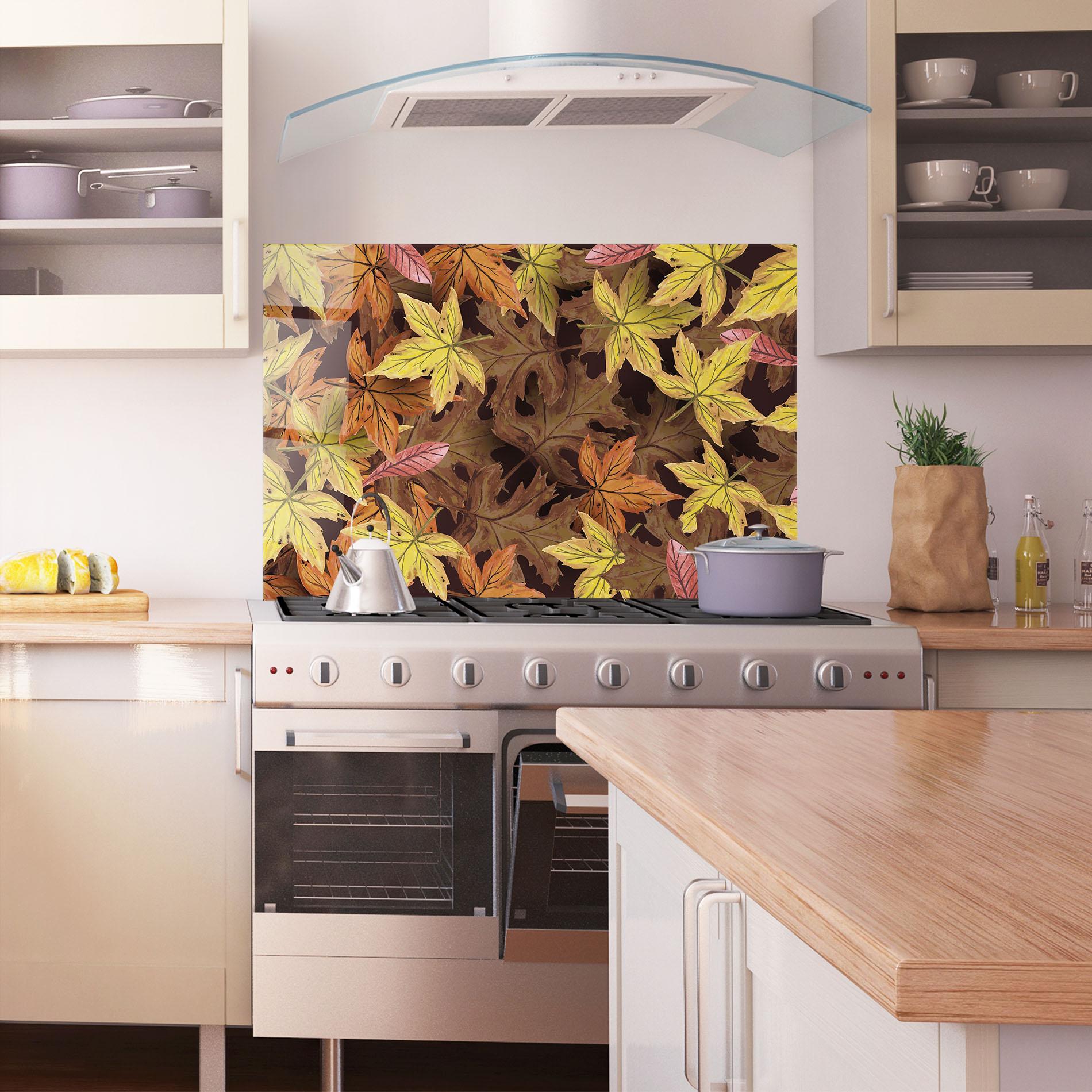 Küchenrückwand Glas Painted Leaves mockup 1