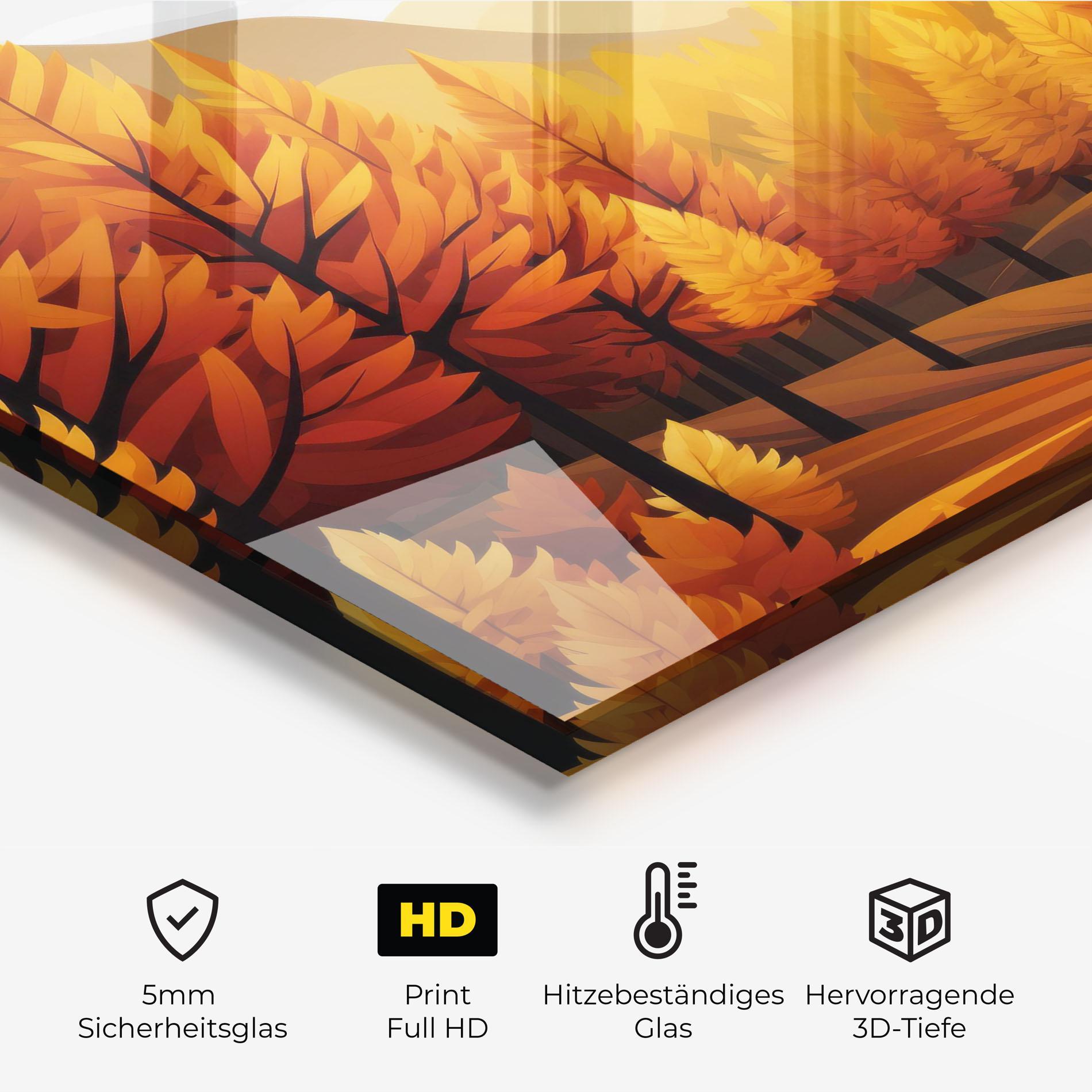 Küchenrückwand Glas Autumn Trees Orange mockup 2