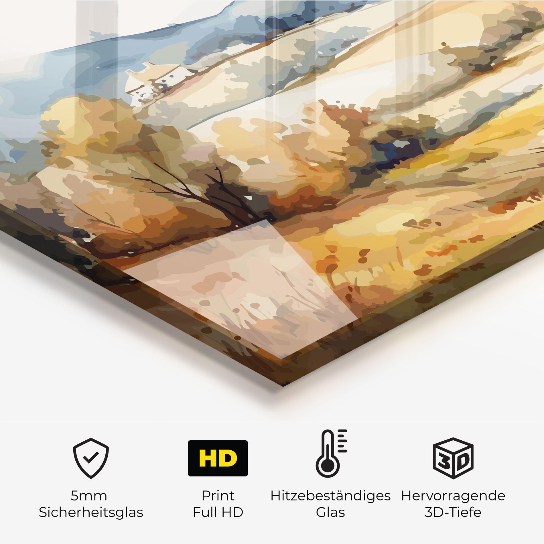 Küchenrückwand Glas Blue Orange Autumn mockup 2