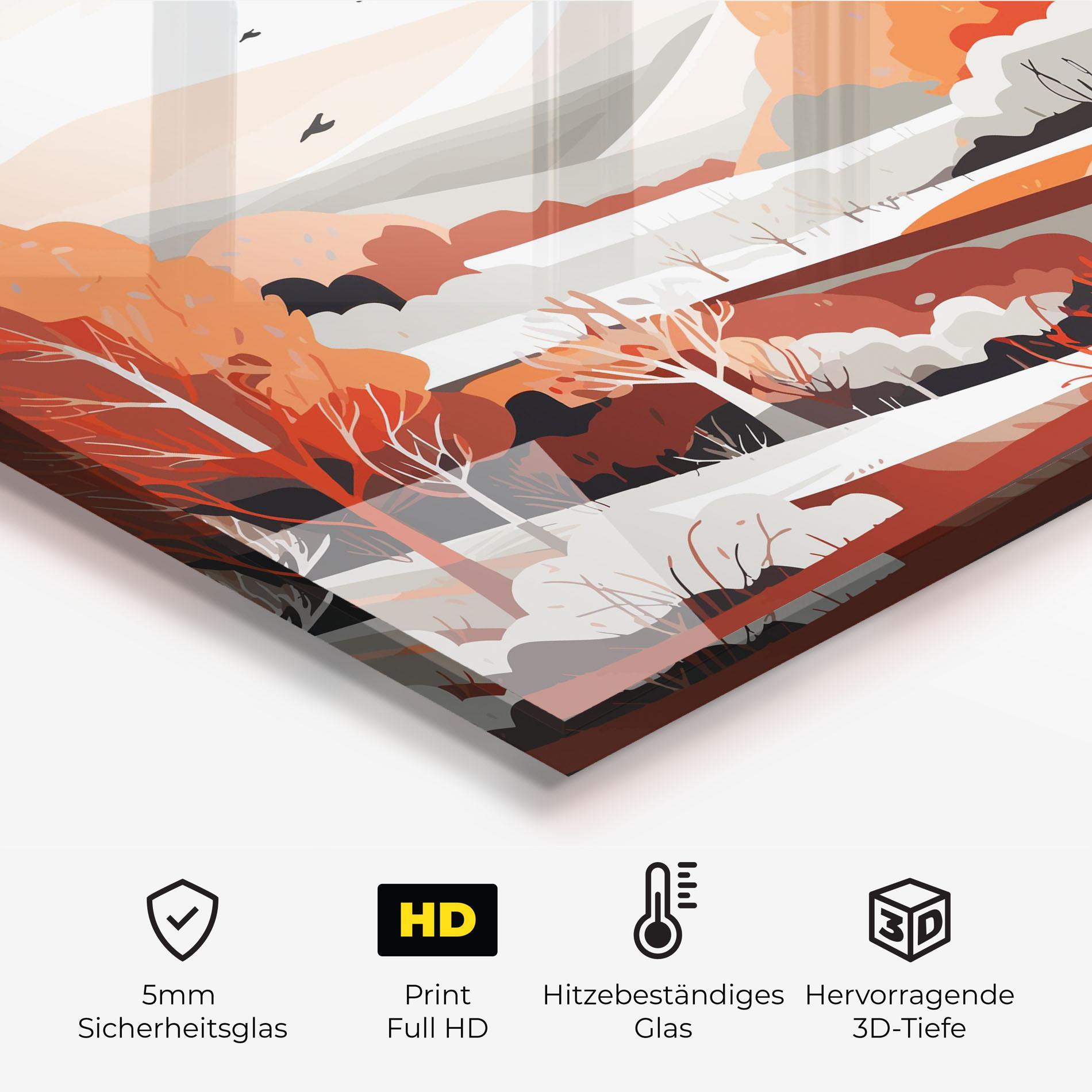 Küchenrückwand Glas Grey Orange Autumn mockup 2