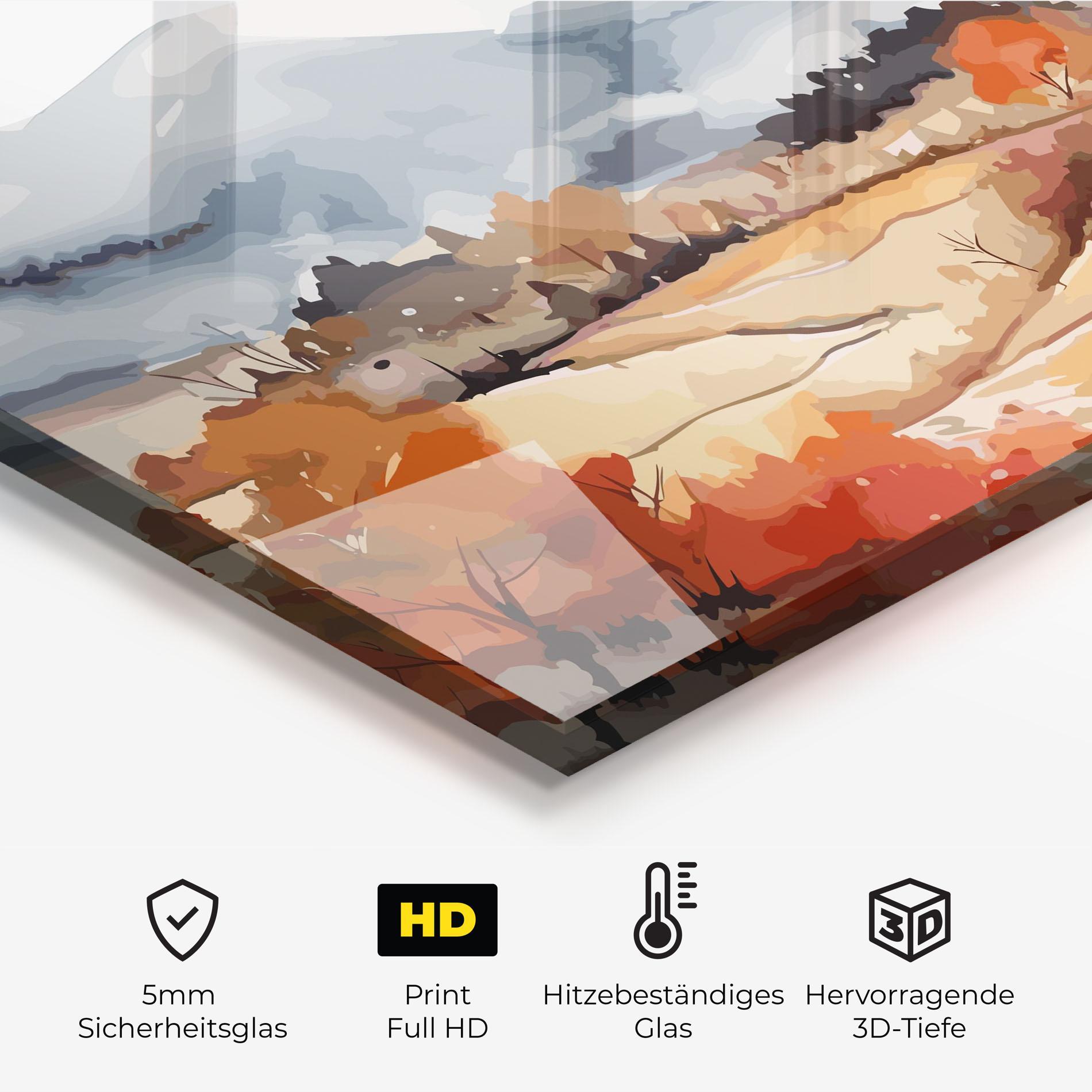 Küchenrückwand Glas Orange Grey Autumn mockup 2