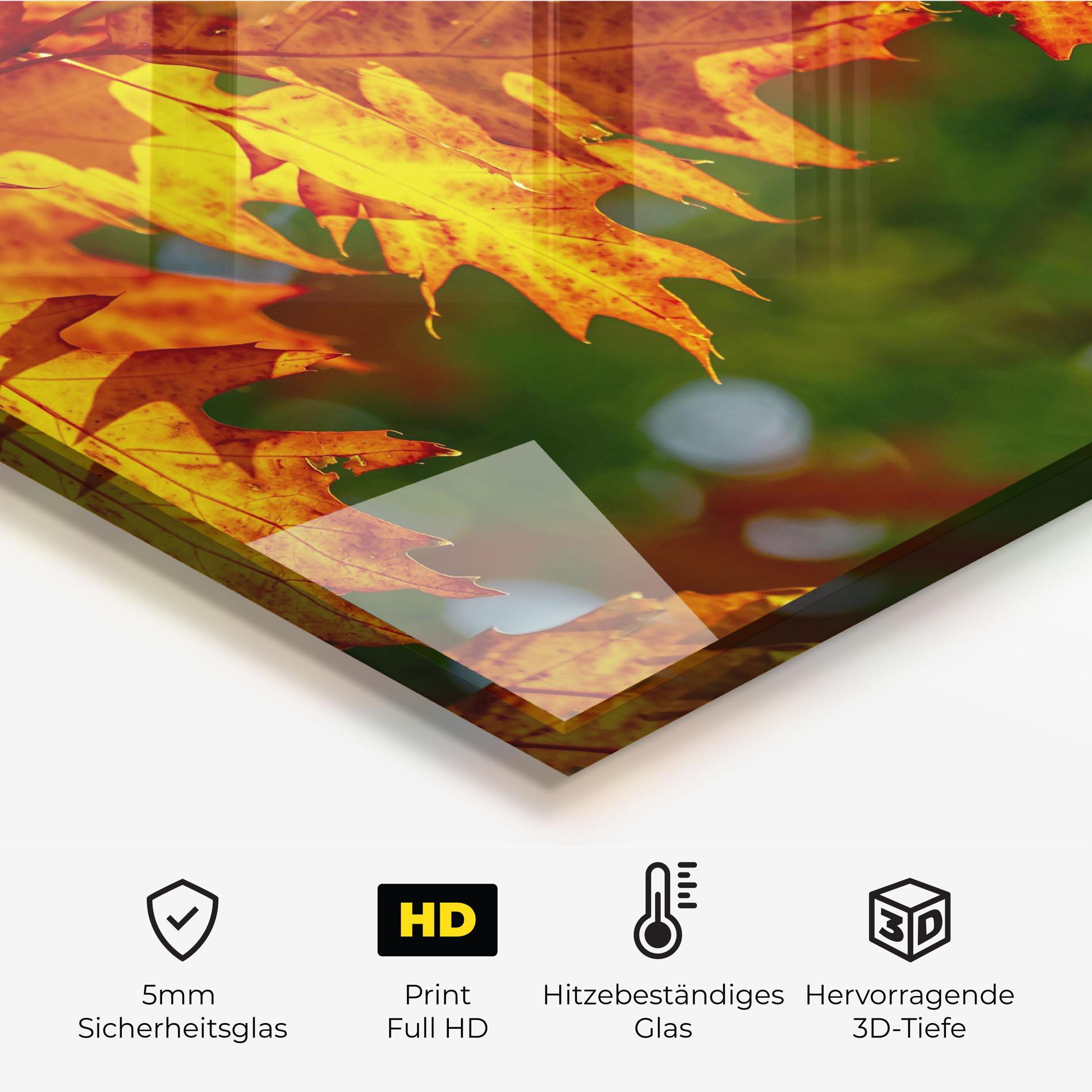Küchenrückwand Glas Orange Yellow Leaves mockup 2