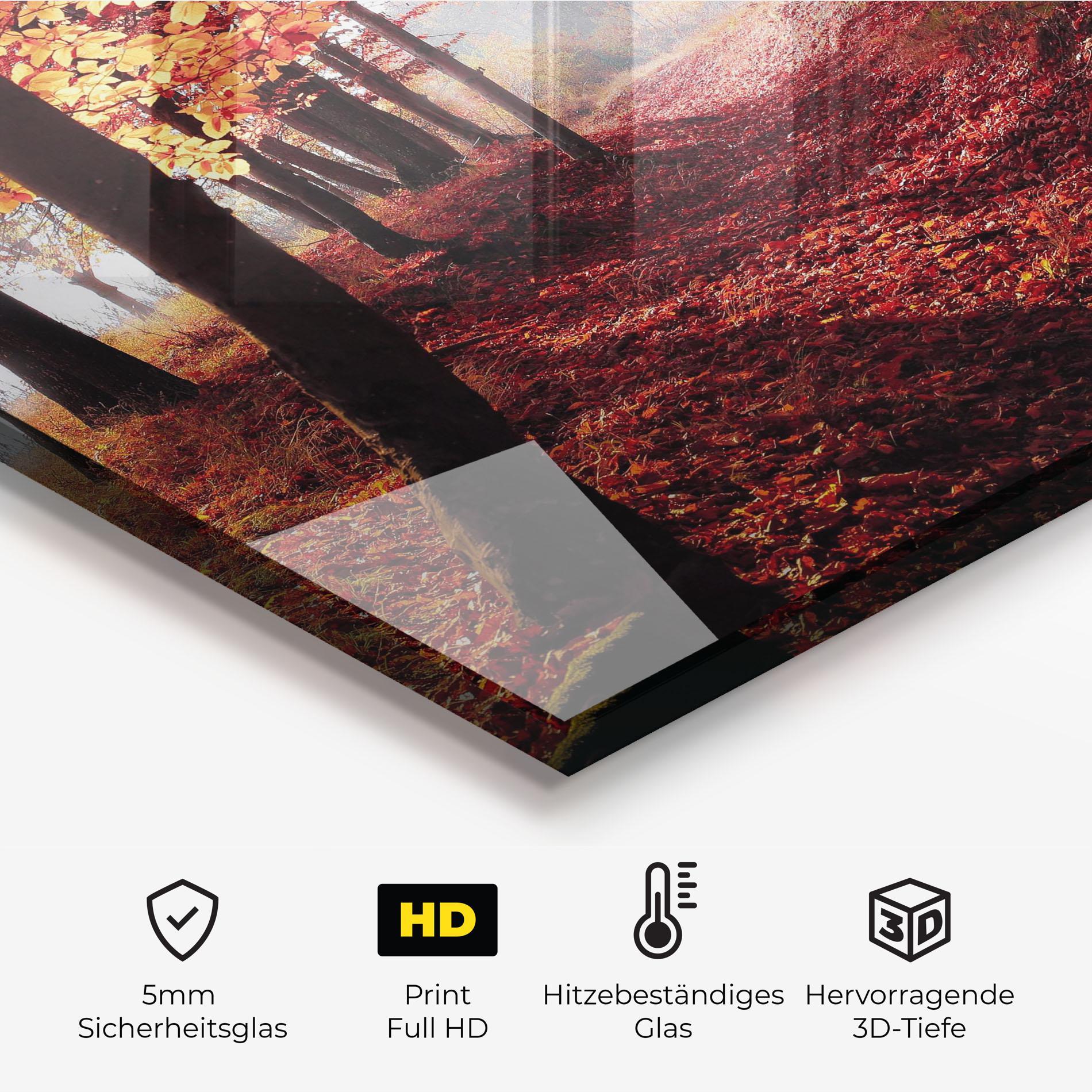 Küchenrückwand Glas Red Leaves Forest mockup 2