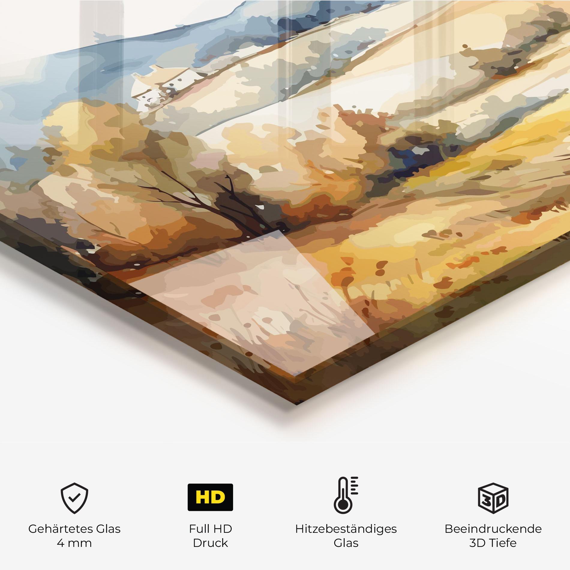 Küchenrückwand Glas Blue Orange Autumn mockup 2