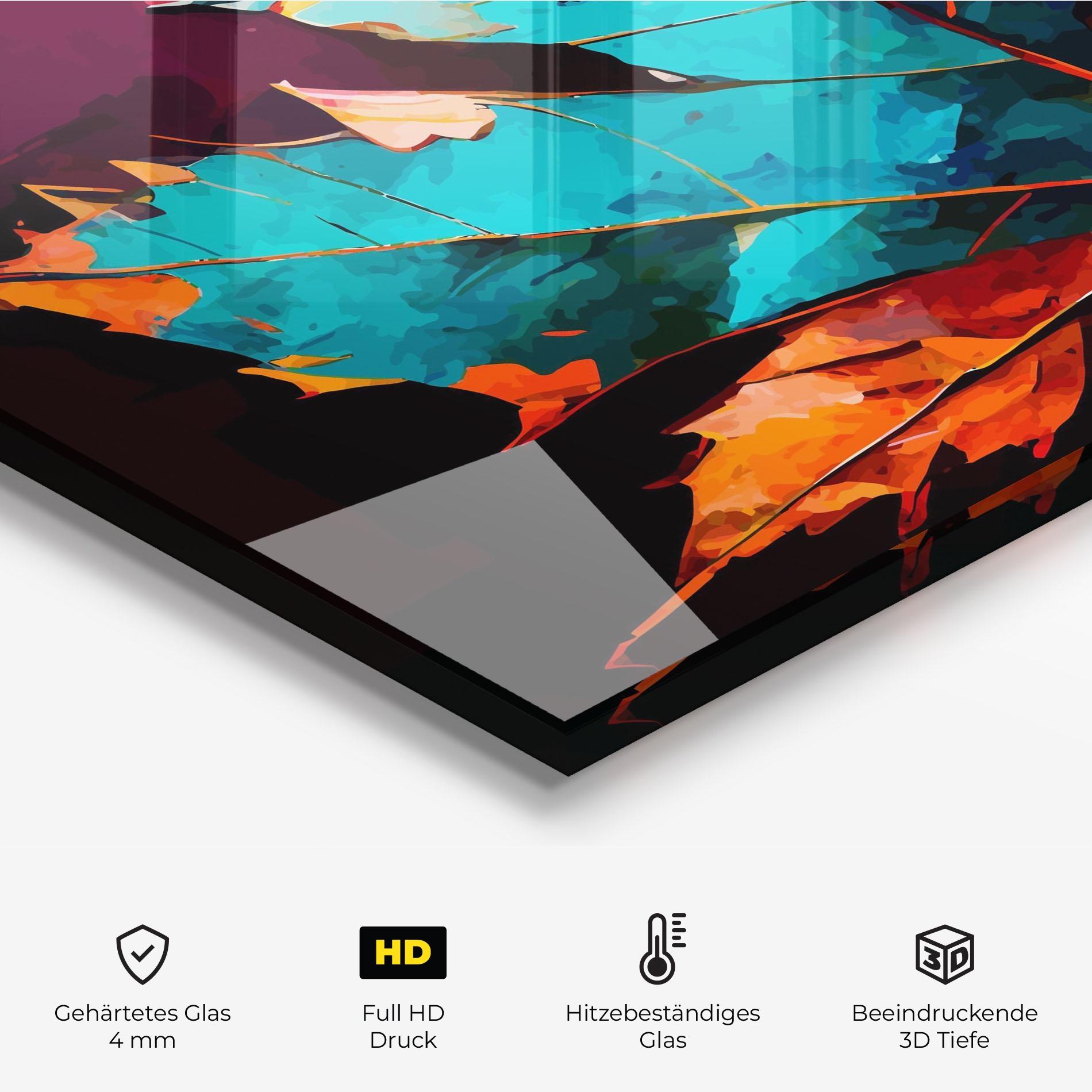 Küchenrückwand Glas Blue Orange Leaf mockup 2