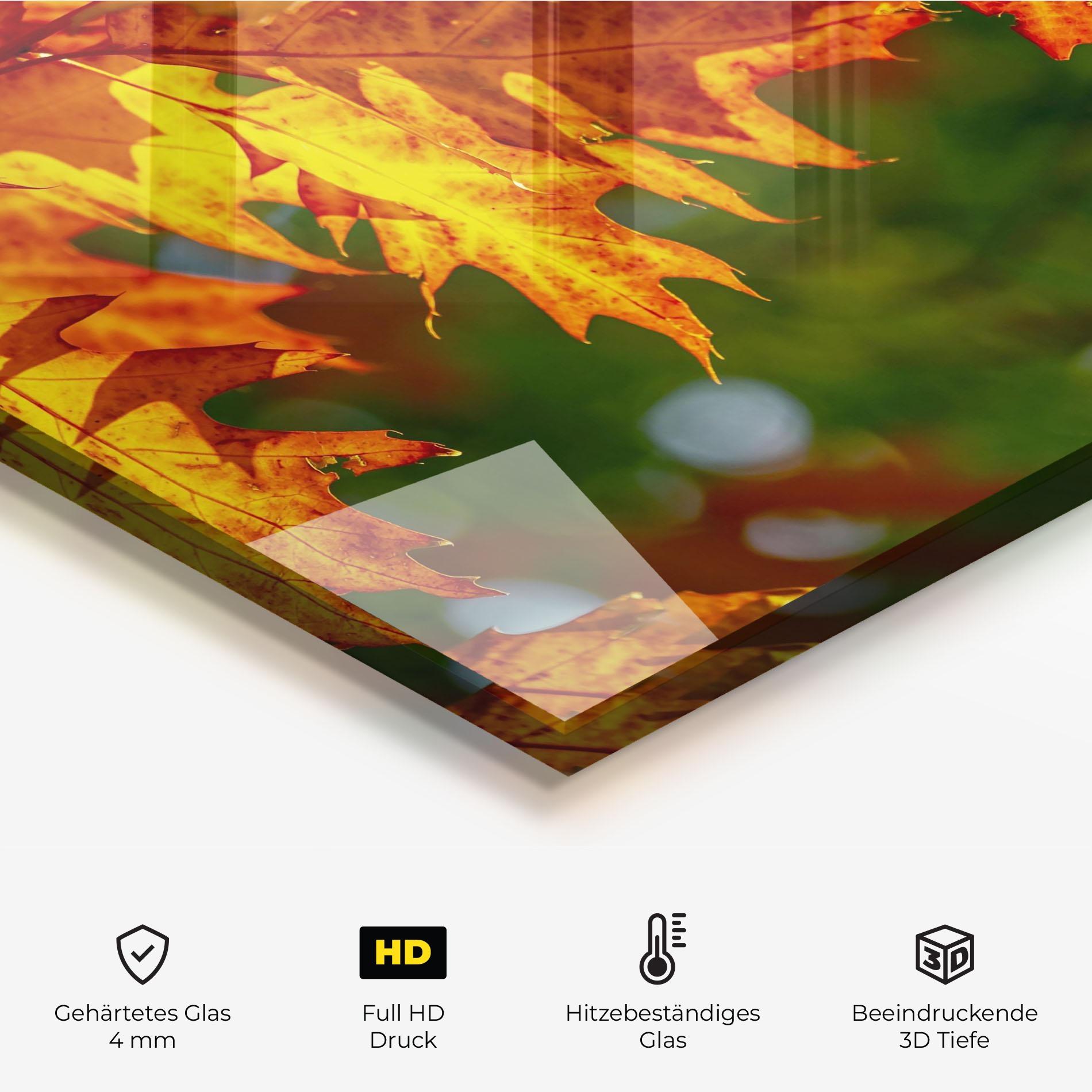 Küchenrückwand Glas Orange Yellow Leaves mockup 2