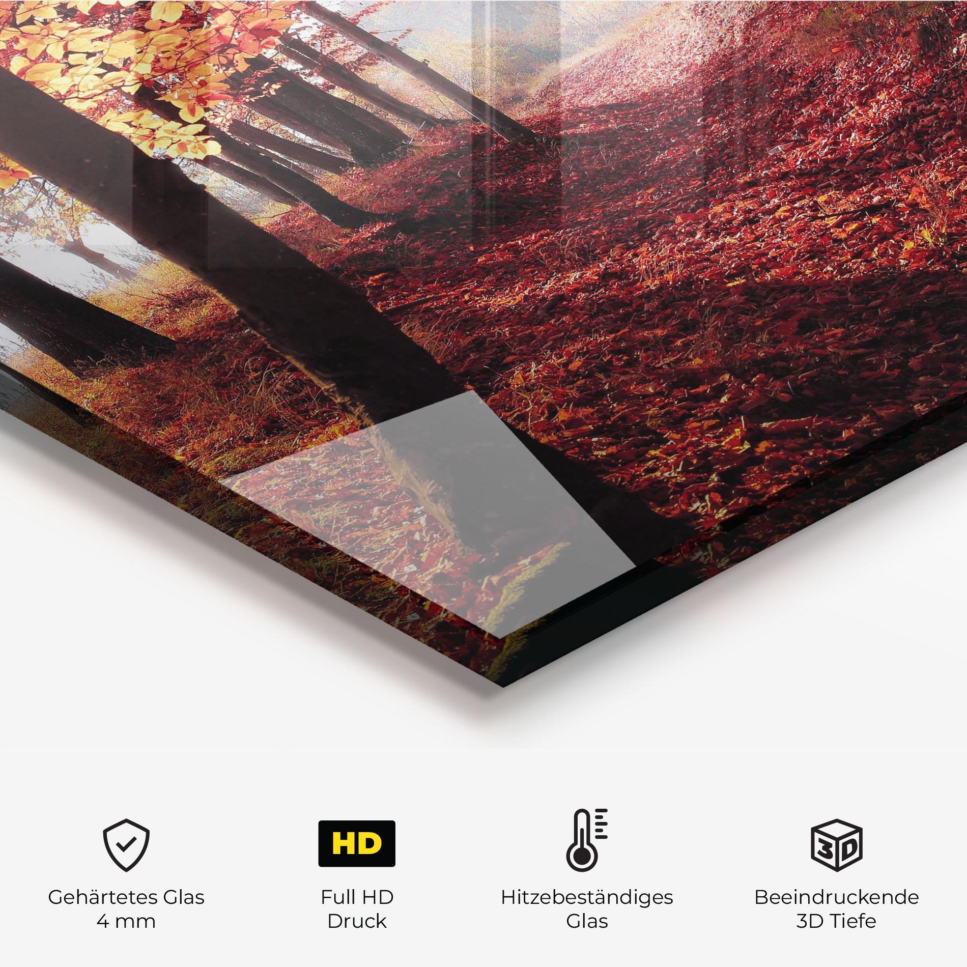 Küchenrückwand Glas Red Leaves Forest mockup 2