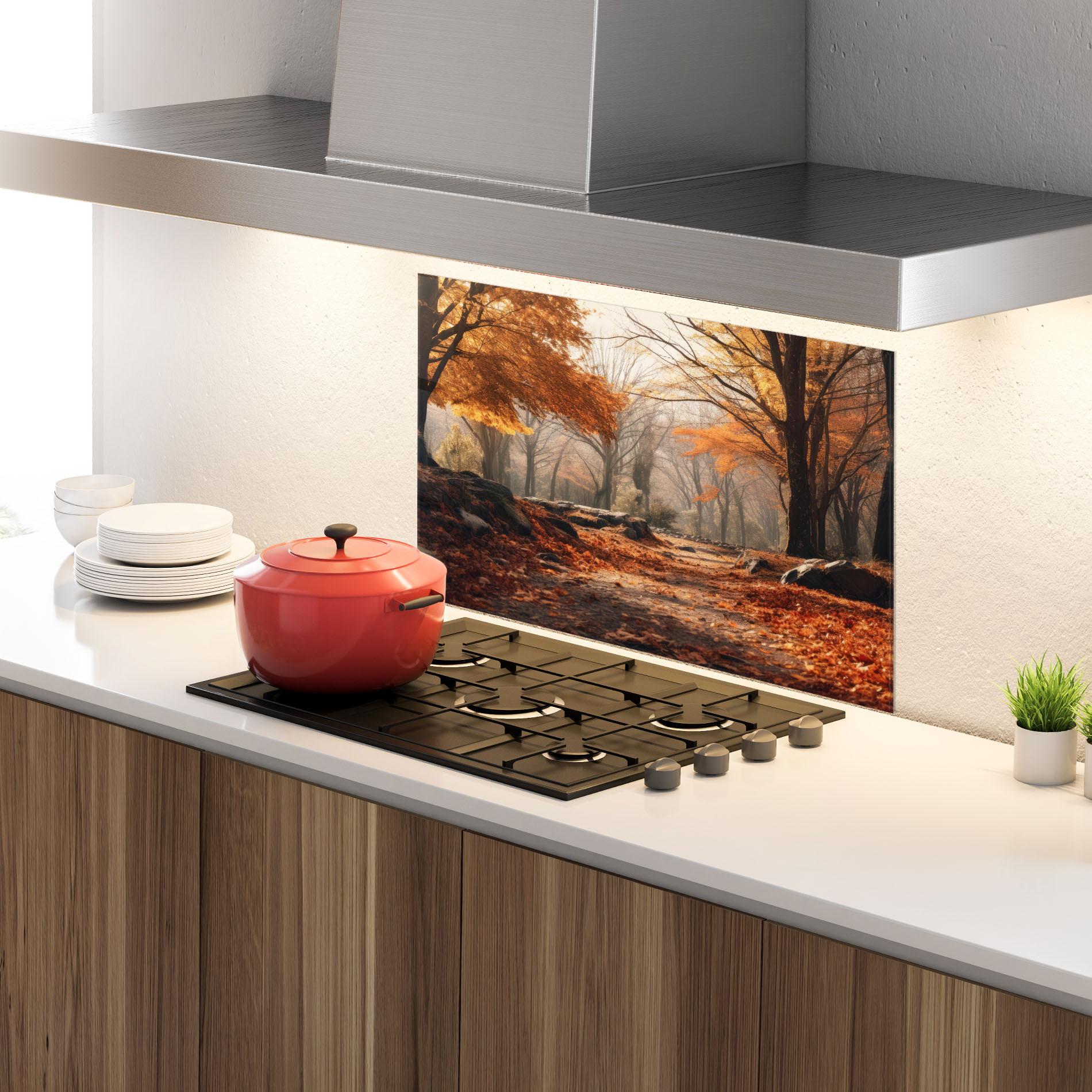 Küchenrückwand Glas Autumn Forest mockup 4