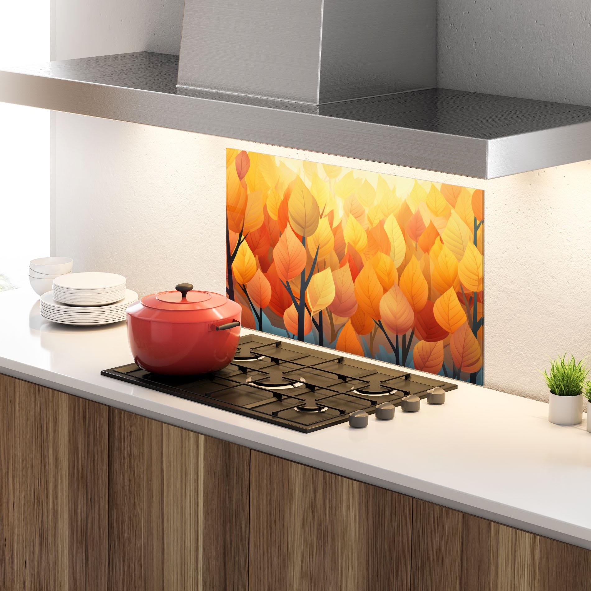Küchenrückwand Glas Autumn Leaves mockup 4