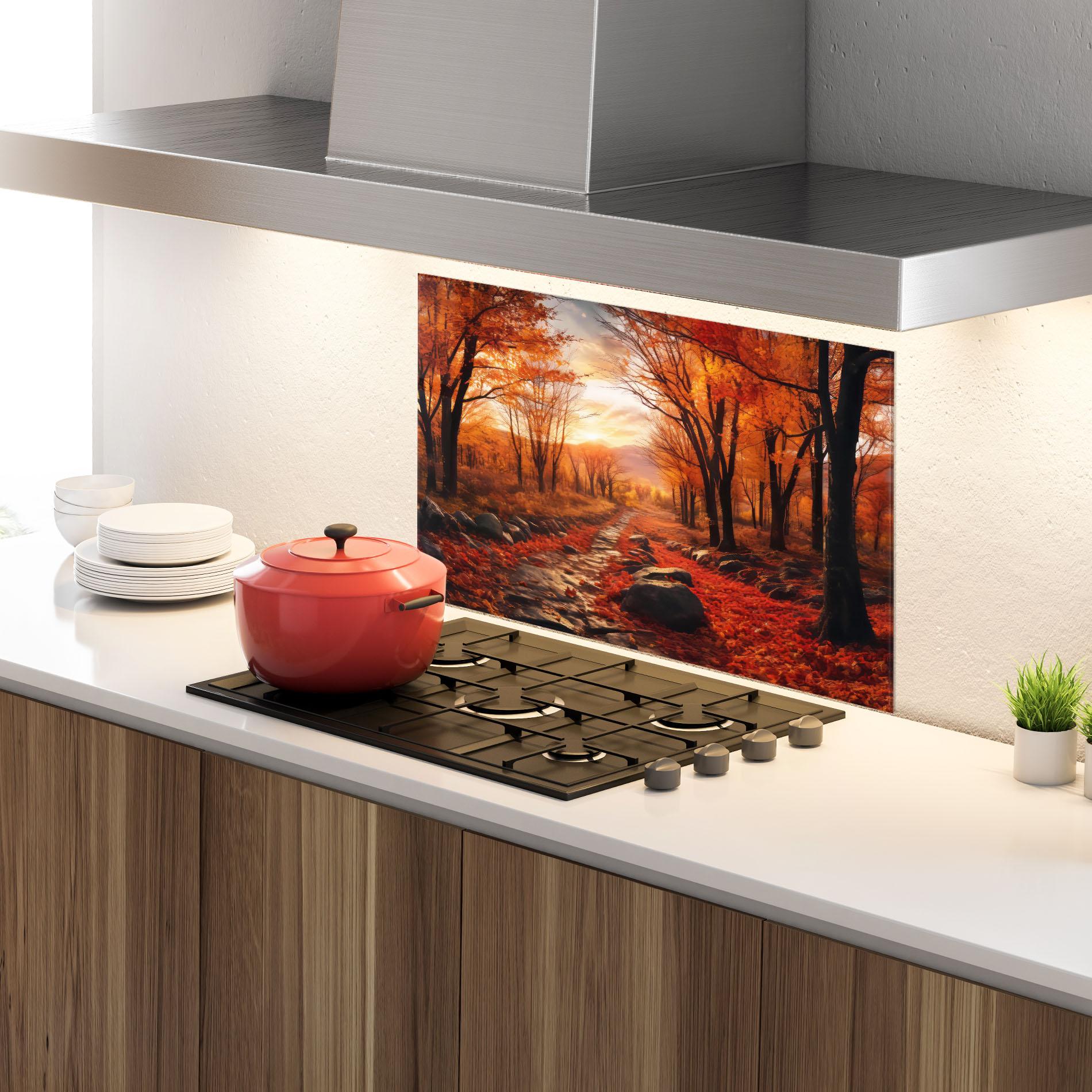 Küchenrückwand Glas Autumn Path mockup 4