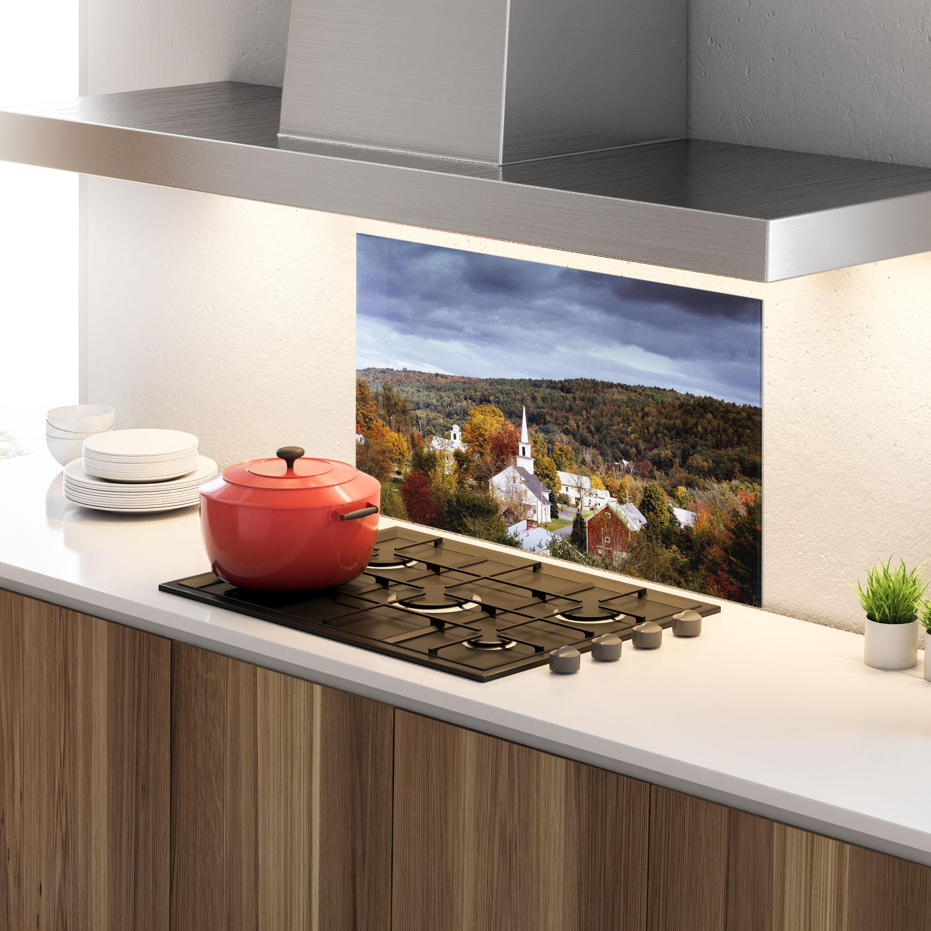 Küchenrückwand Glas Autumn Trees mockup 4