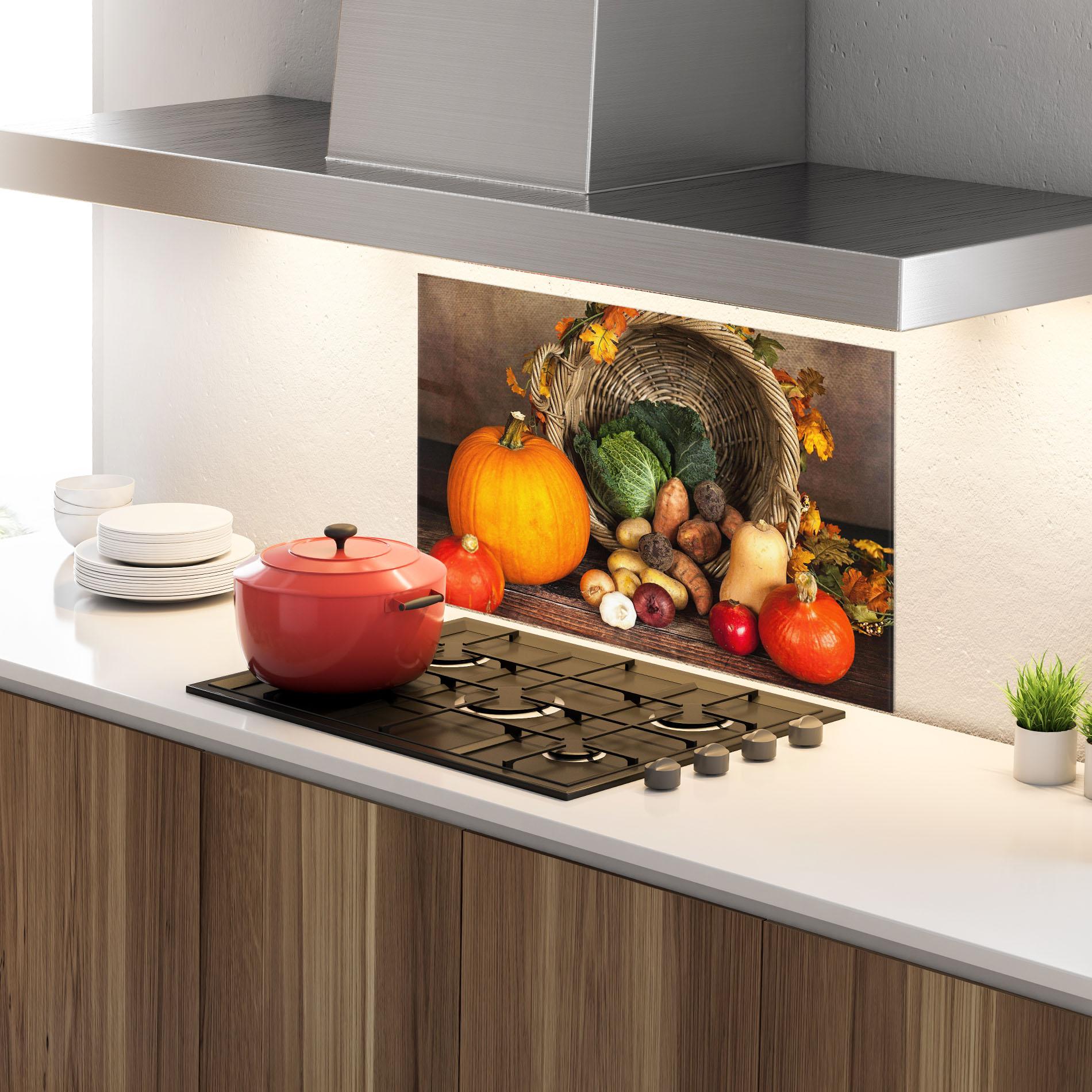 Küchenrückwand Glas Autumn Vegetables mockup 4