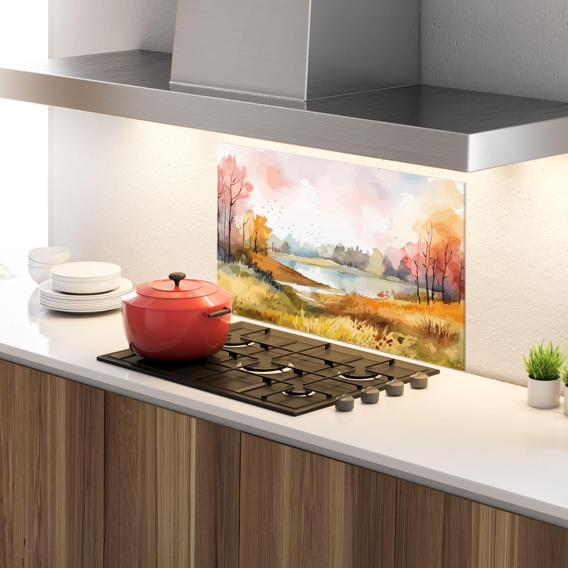 Küchenrückwand Glas Autumn Watercolor mockup 4