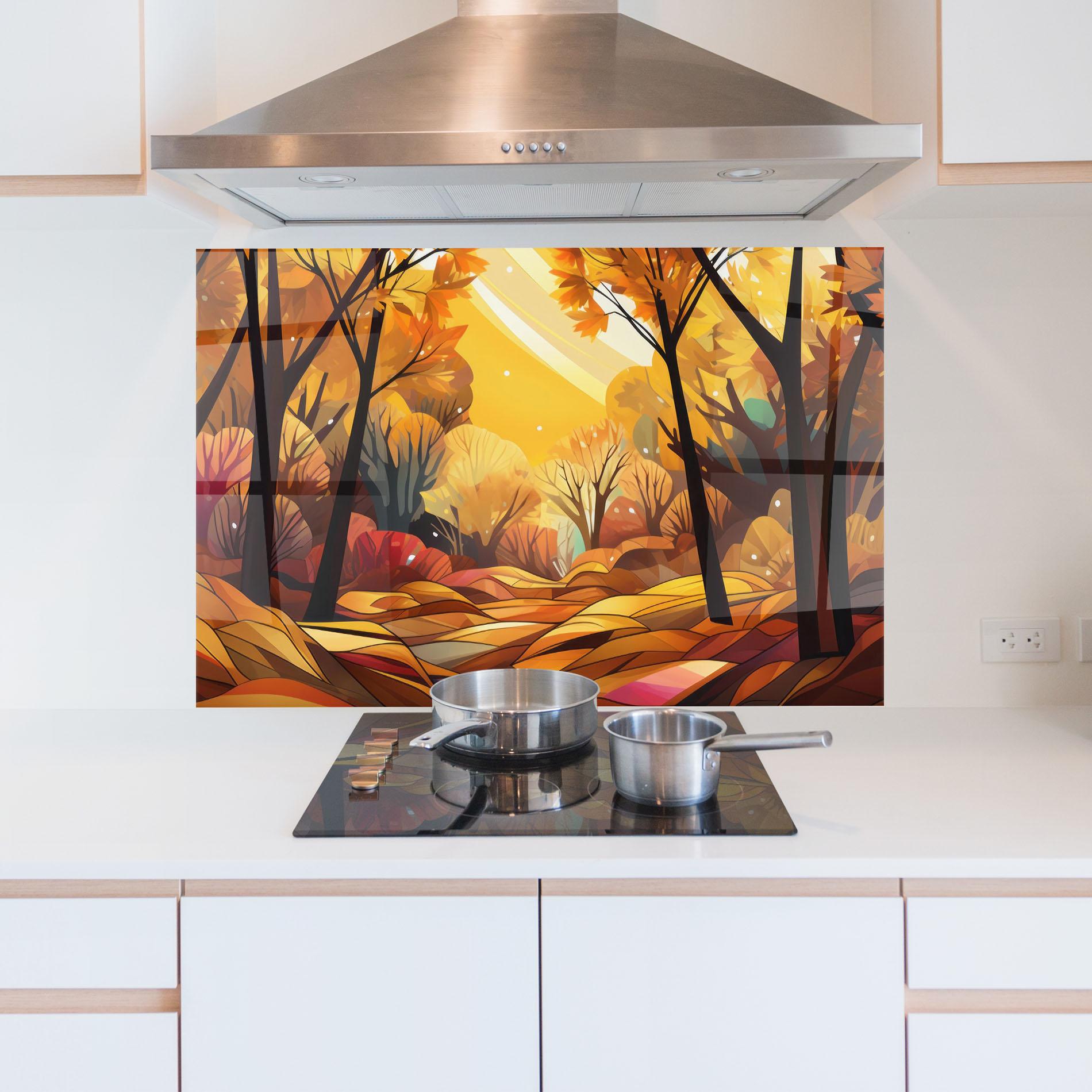 Küchenrückwand Glas Autumn Forest Art mockup 5