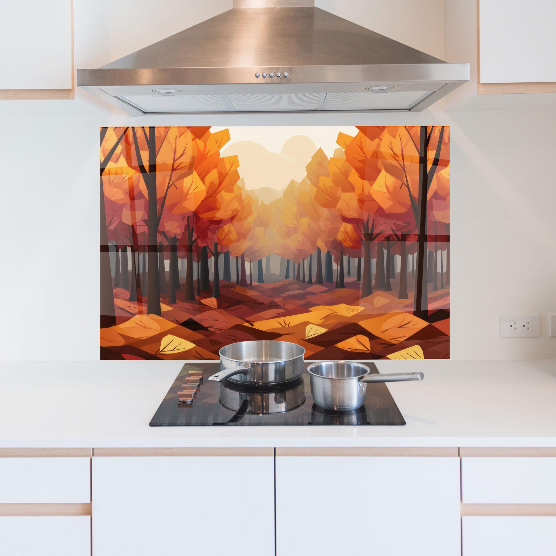 Küchenrückwand Glas Autumn Forest View mockup 5