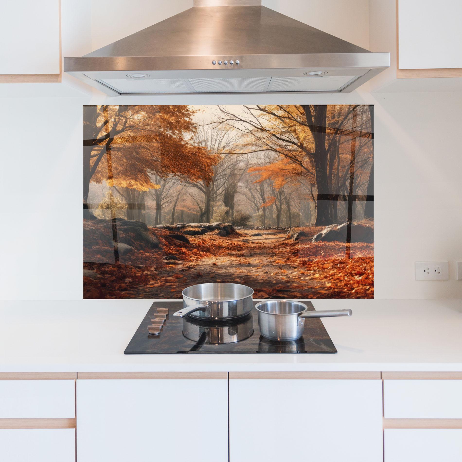 Küchenrückwand Glas Autumn Forest mockup 5