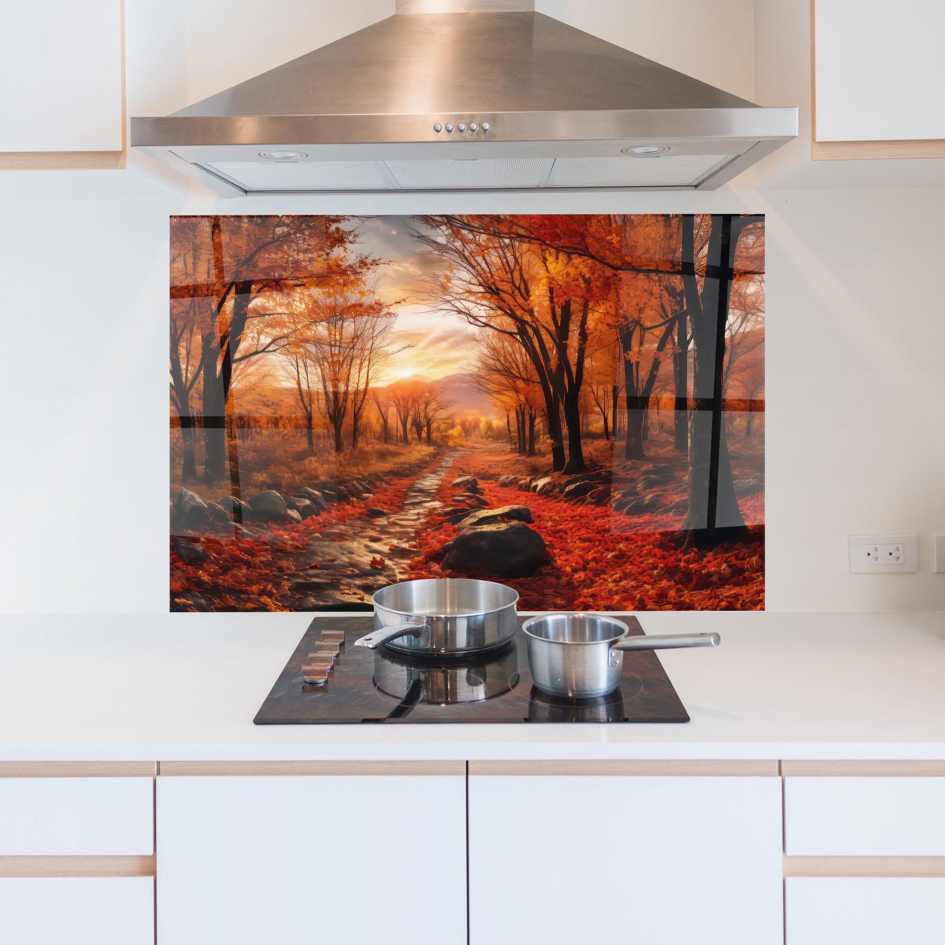 Küchenrückwand Glas Autumn Path mockup 5