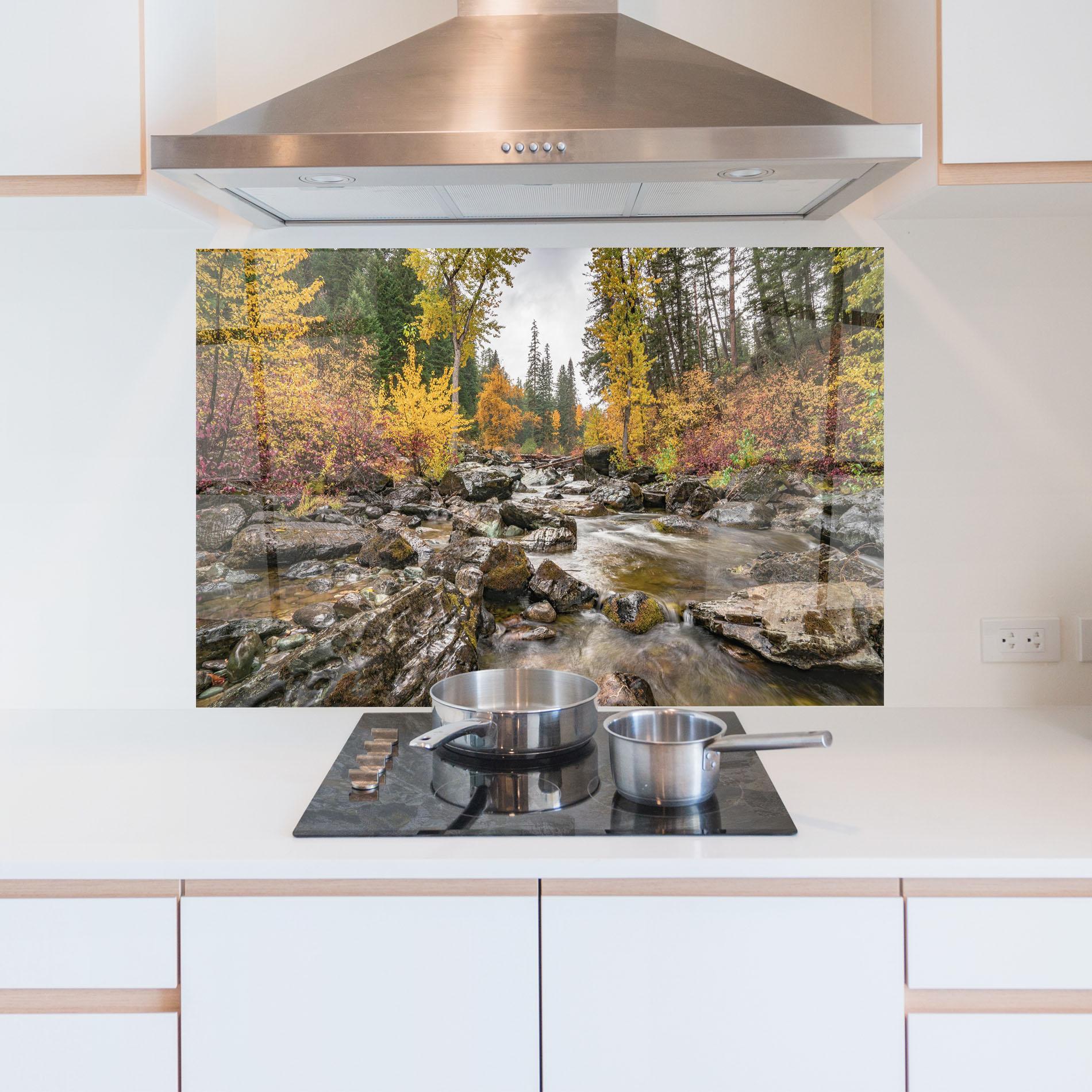 Küchenrückwand Glas Autumn Stream mockup 5
