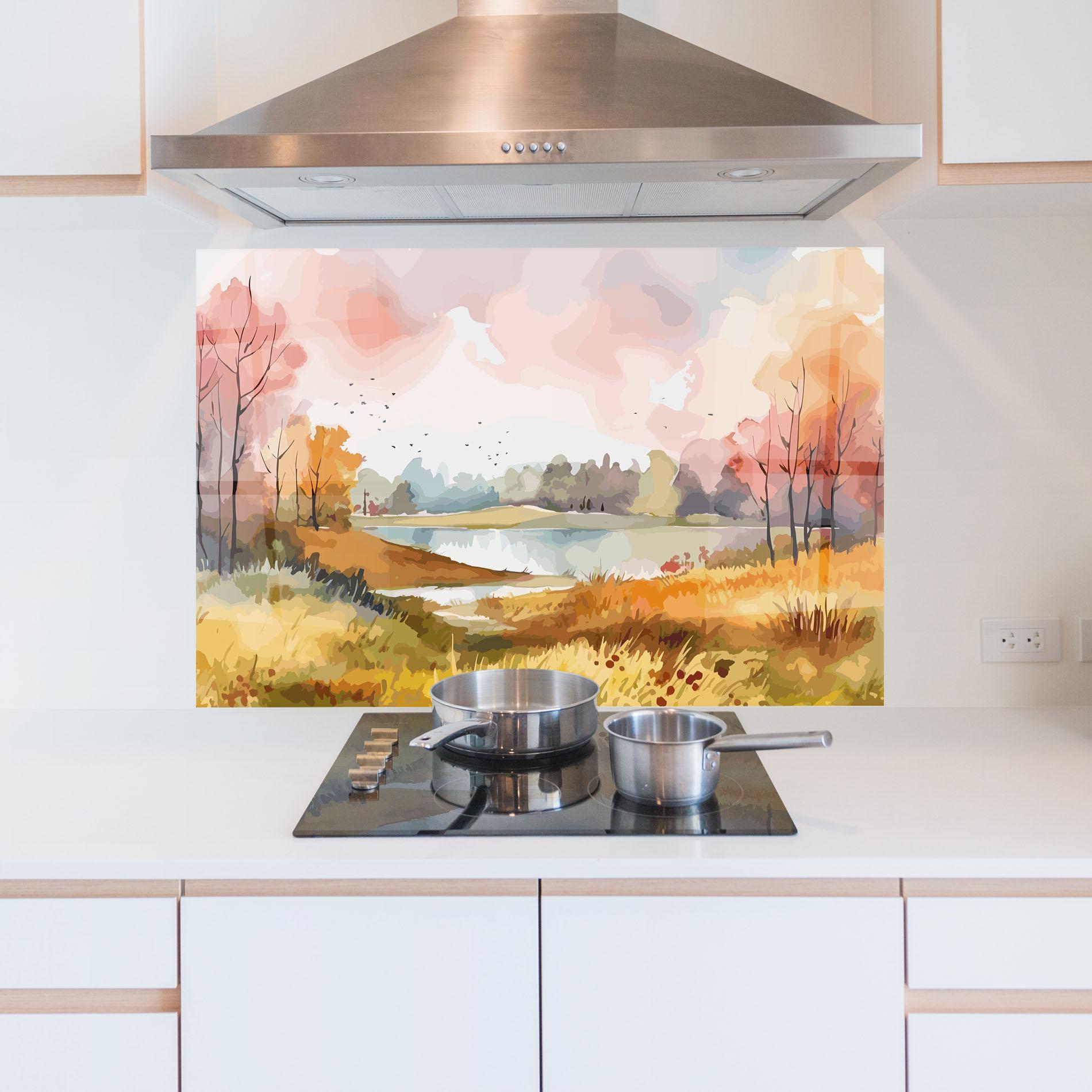 Küchenrückwand Glas Autumn Watercolor mockup 5