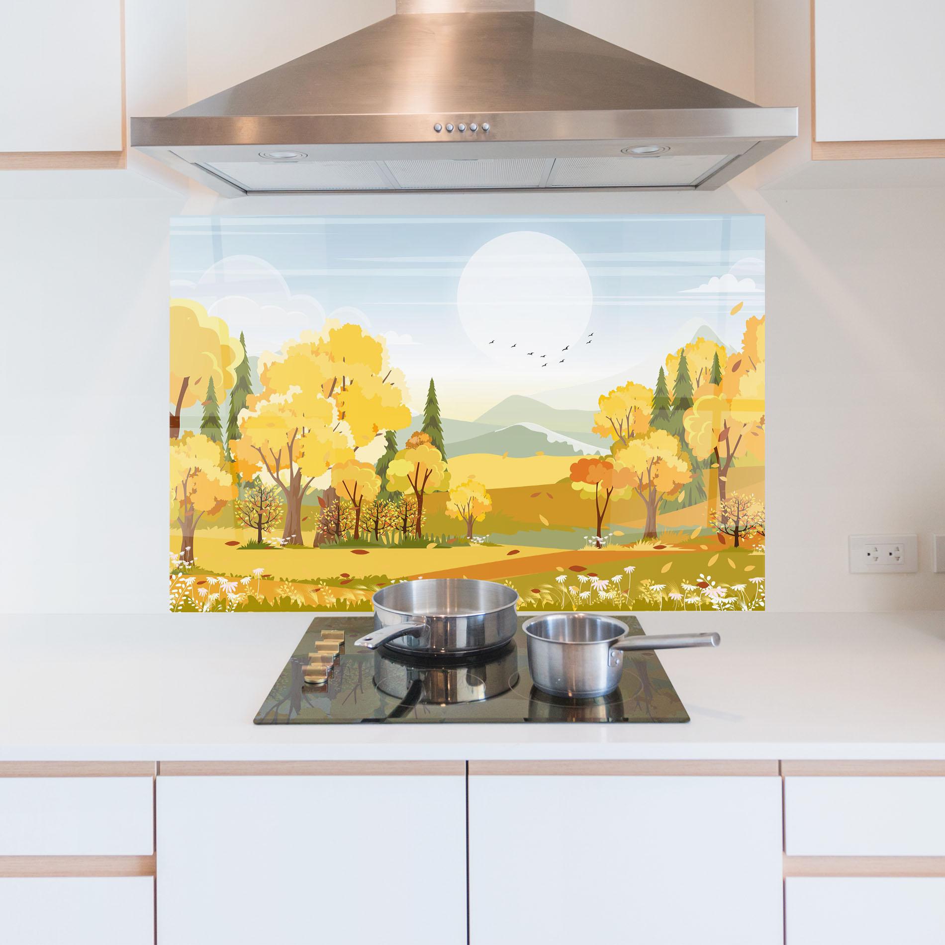 Küchenrückwand Glas Autumn Yellow View mockup 5