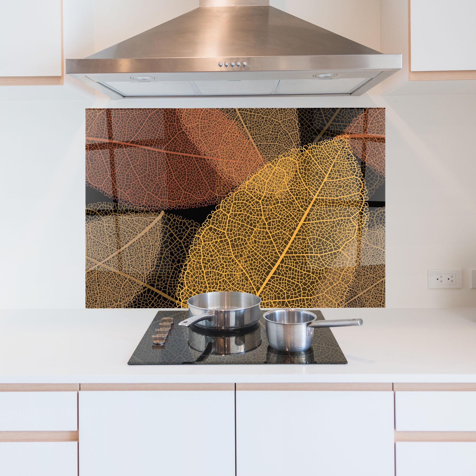 Küchenrückwand Glas Leaves Pattern mockup 5