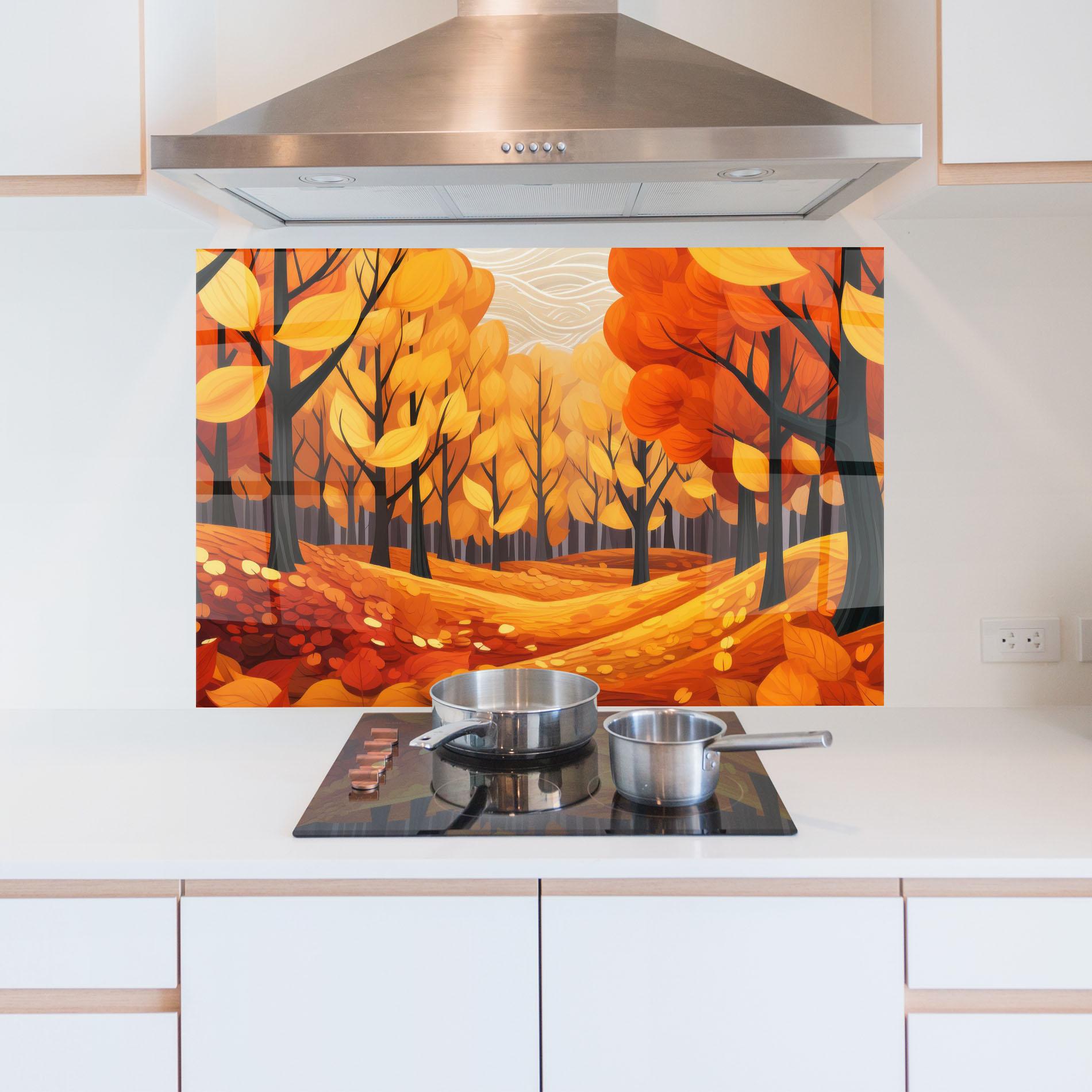 Küchenrückwand Glas Orange Trees Forest mockup 5