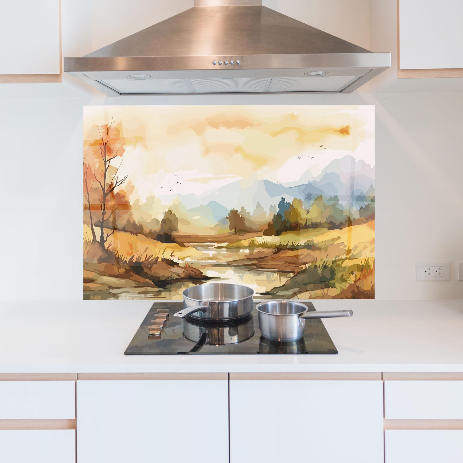 Küchenrückwand Glas Orange Yellow Autumn mockup 5