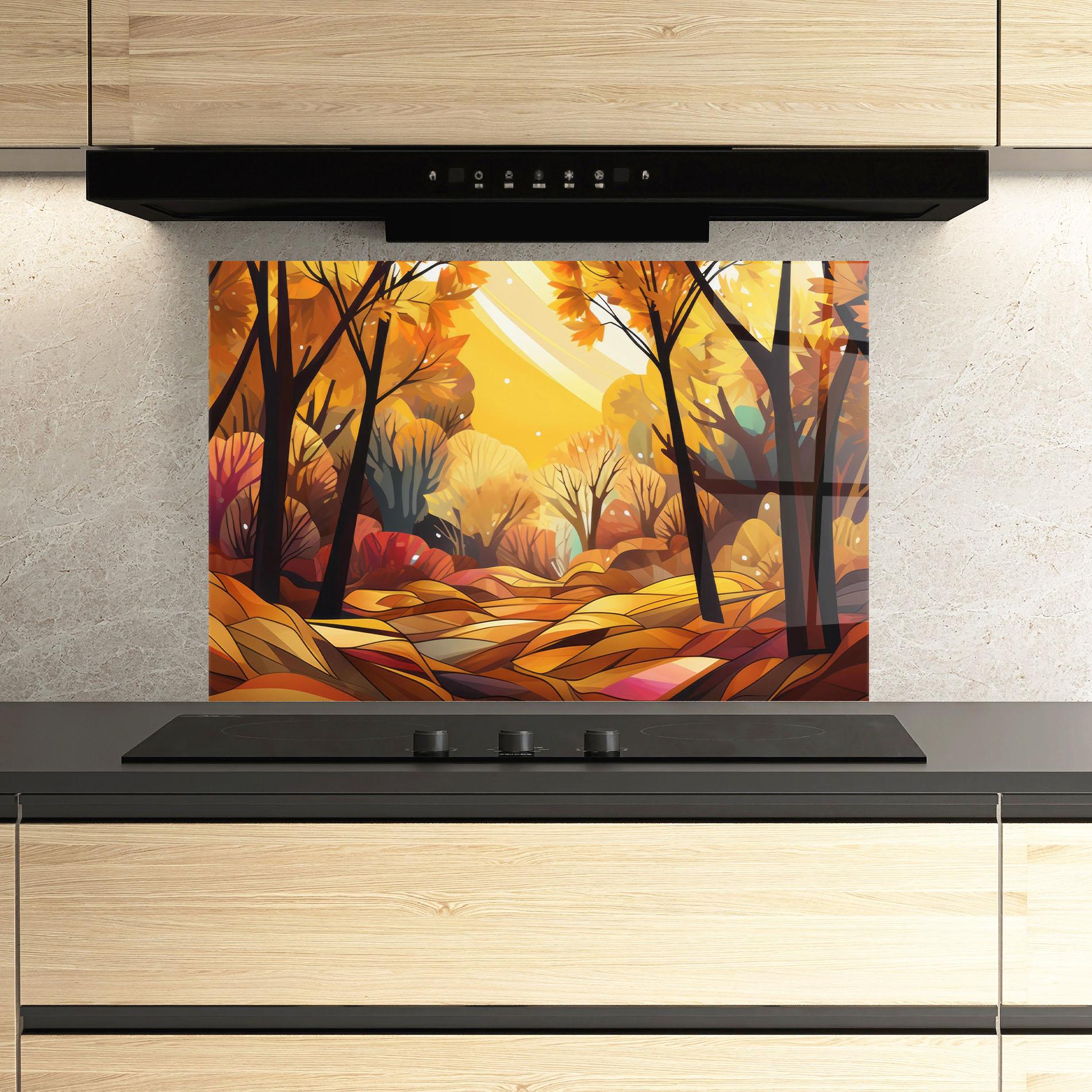Küchenrückwand Glas Autumn Forest Art mockup 3