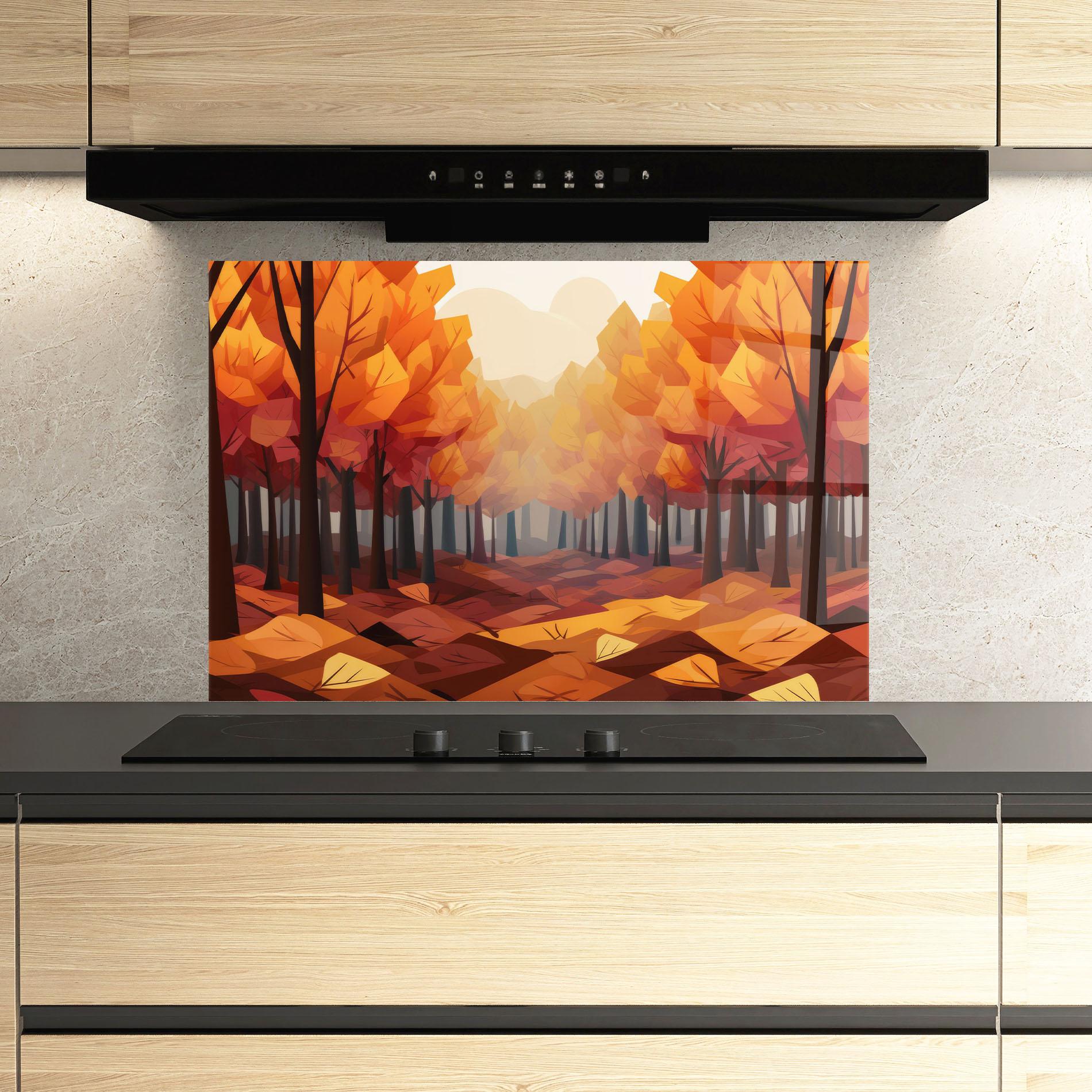 Küchenrückwand Glas Autumn Forest View mockup 3