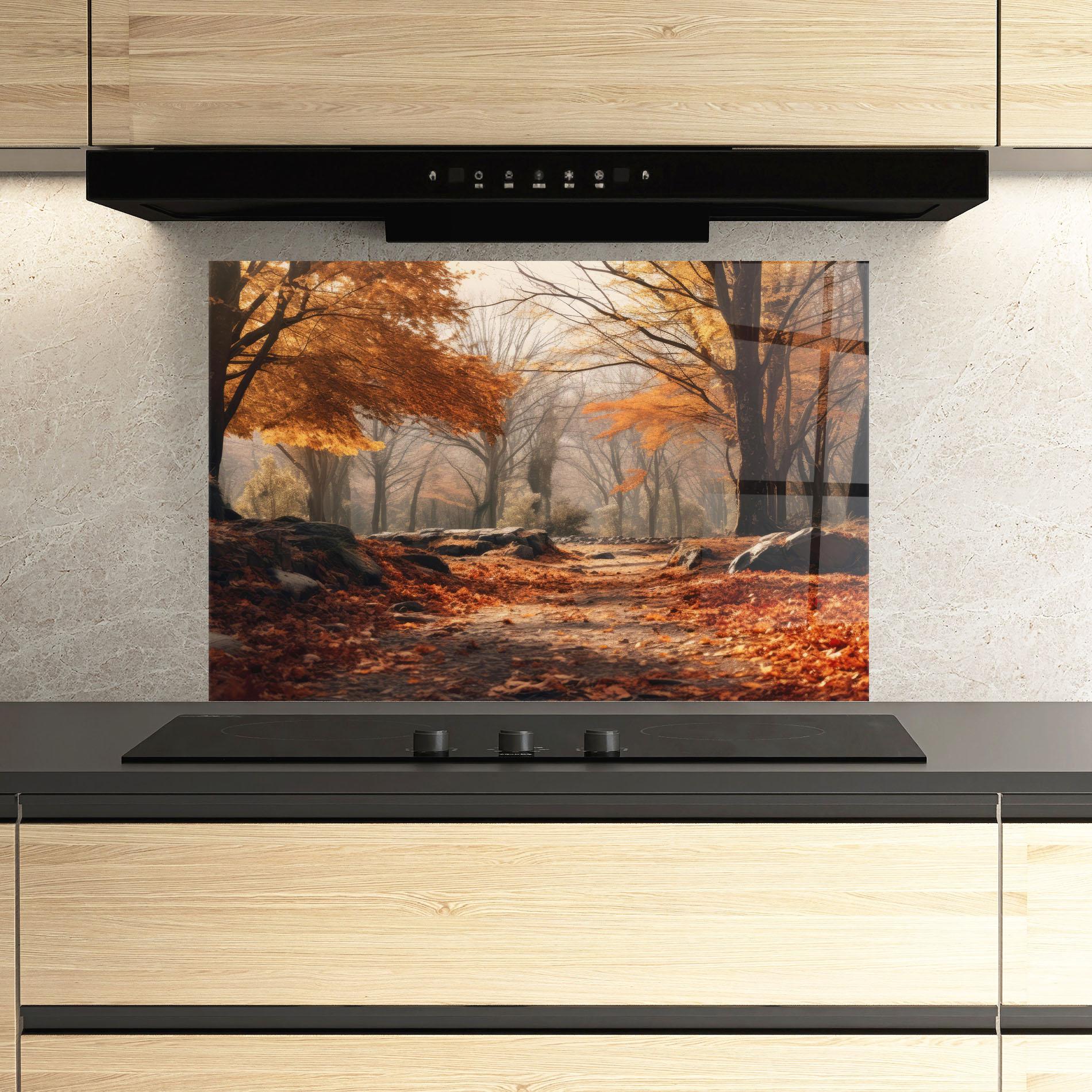 Küchenrückwand Glas Autumn Forest mockup 3