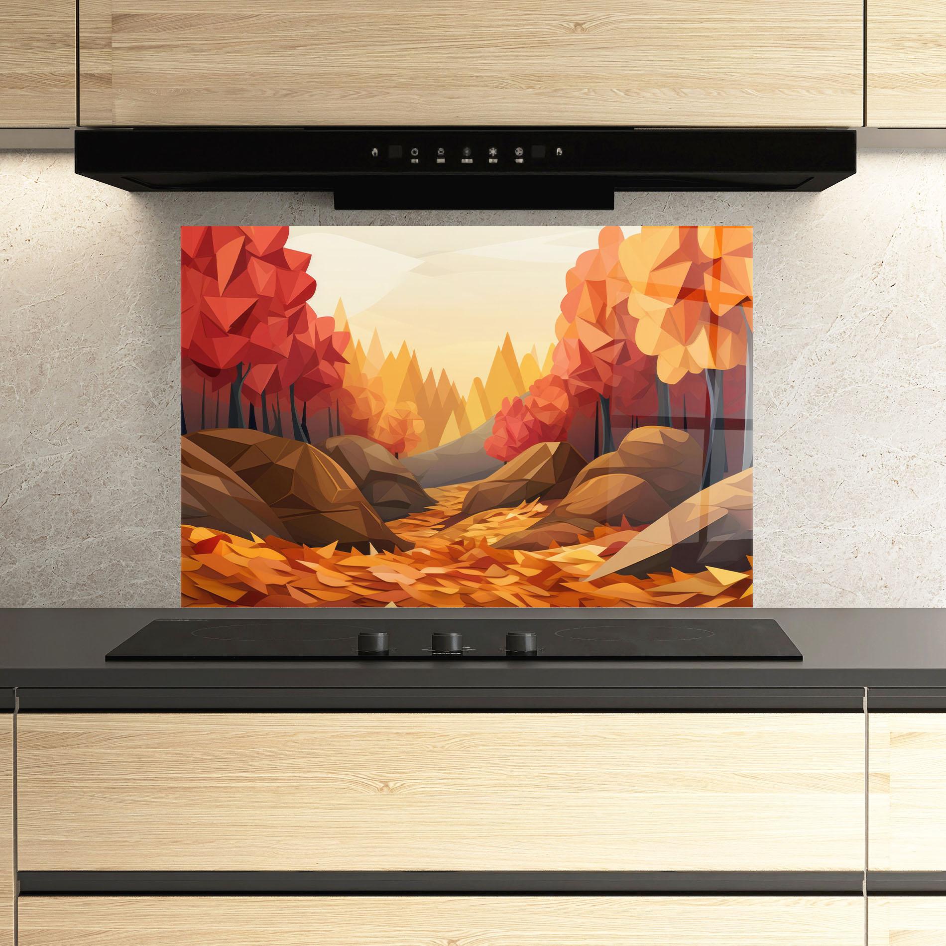 Küchenrückwand Glas Autumn Orange Forest mockup 3