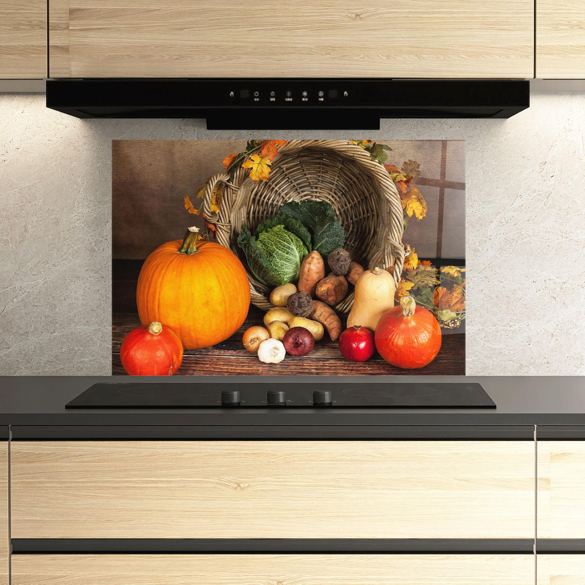 Küchenrückwand Glas Autumn Vegetables mockup 3