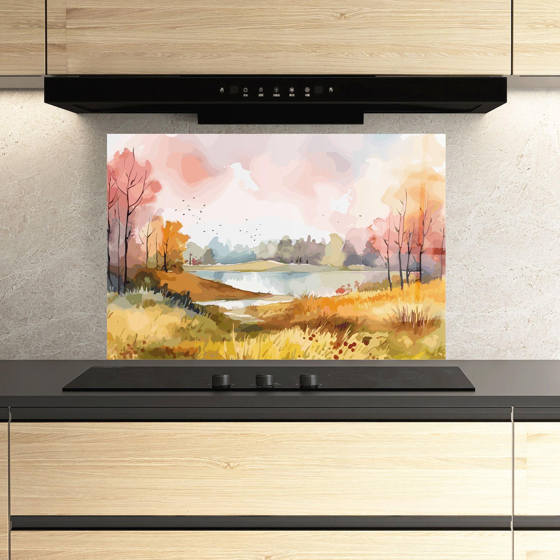 Küchenrückwand Glas Autumn Watercolor mockup 3