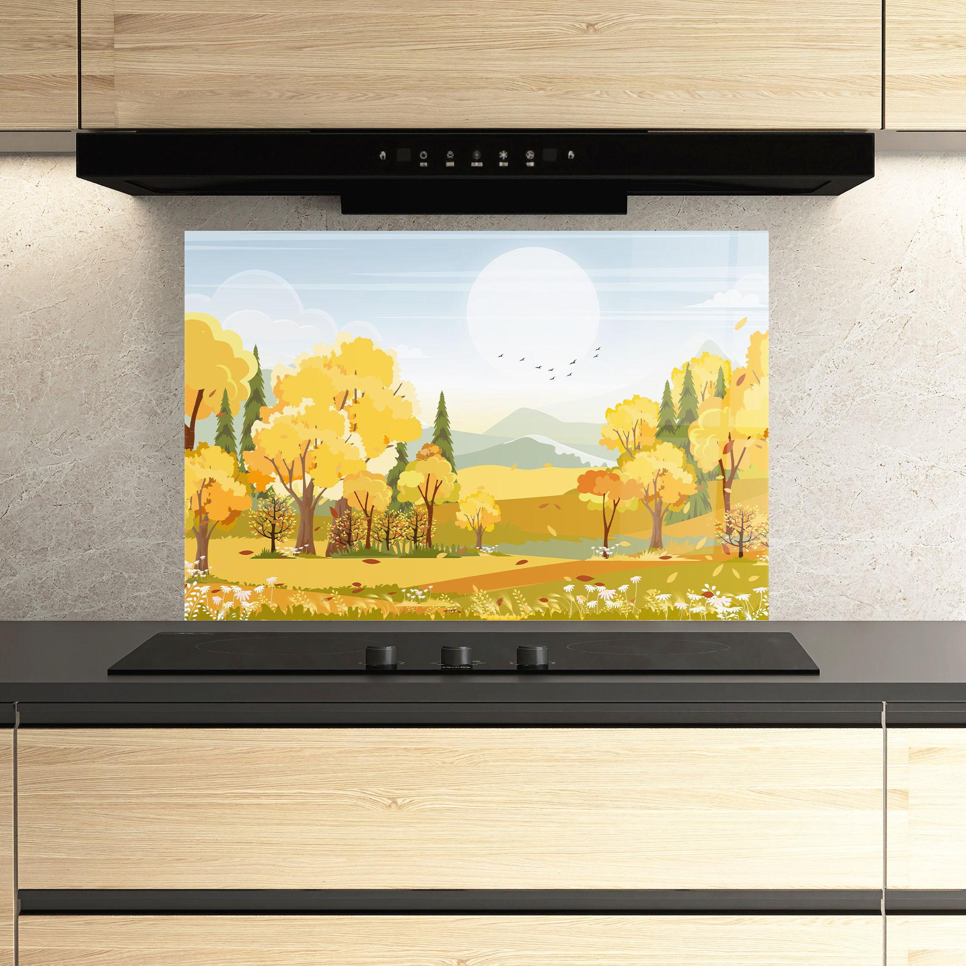 Küchenrückwand Glas Autumn Yellow View mockup 3