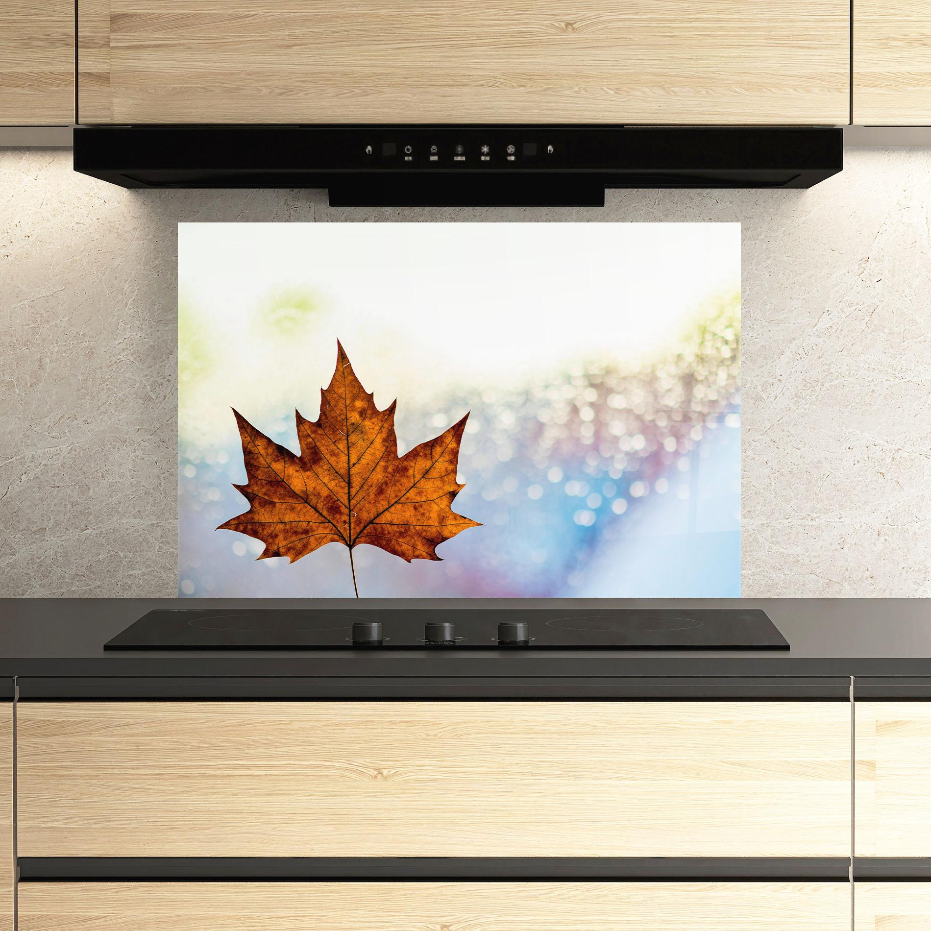 Küchenrückwand Glas Brown Orange Leaf mockup 3