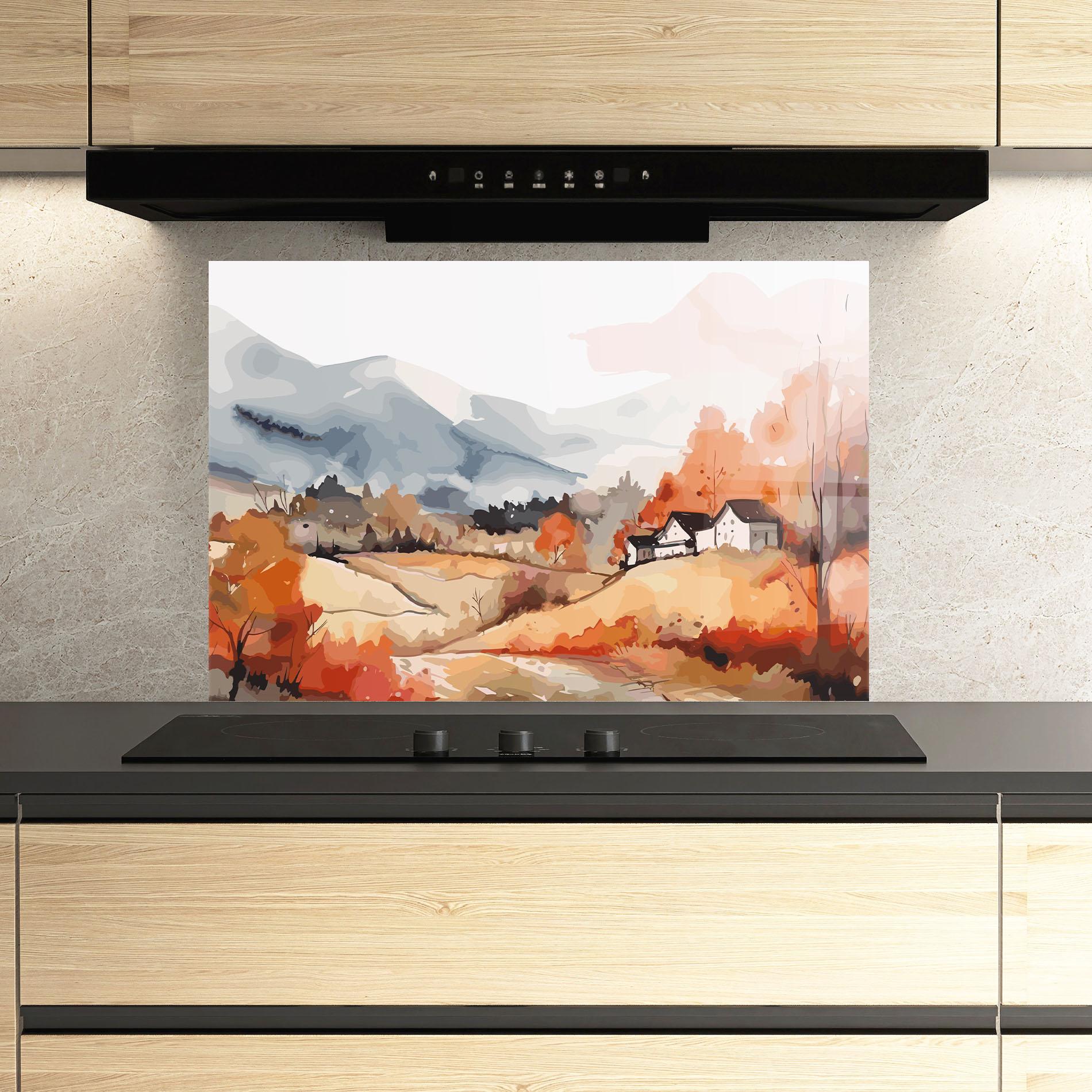 Küchenrückwand Glas Orange Grey Autumn mockup 3