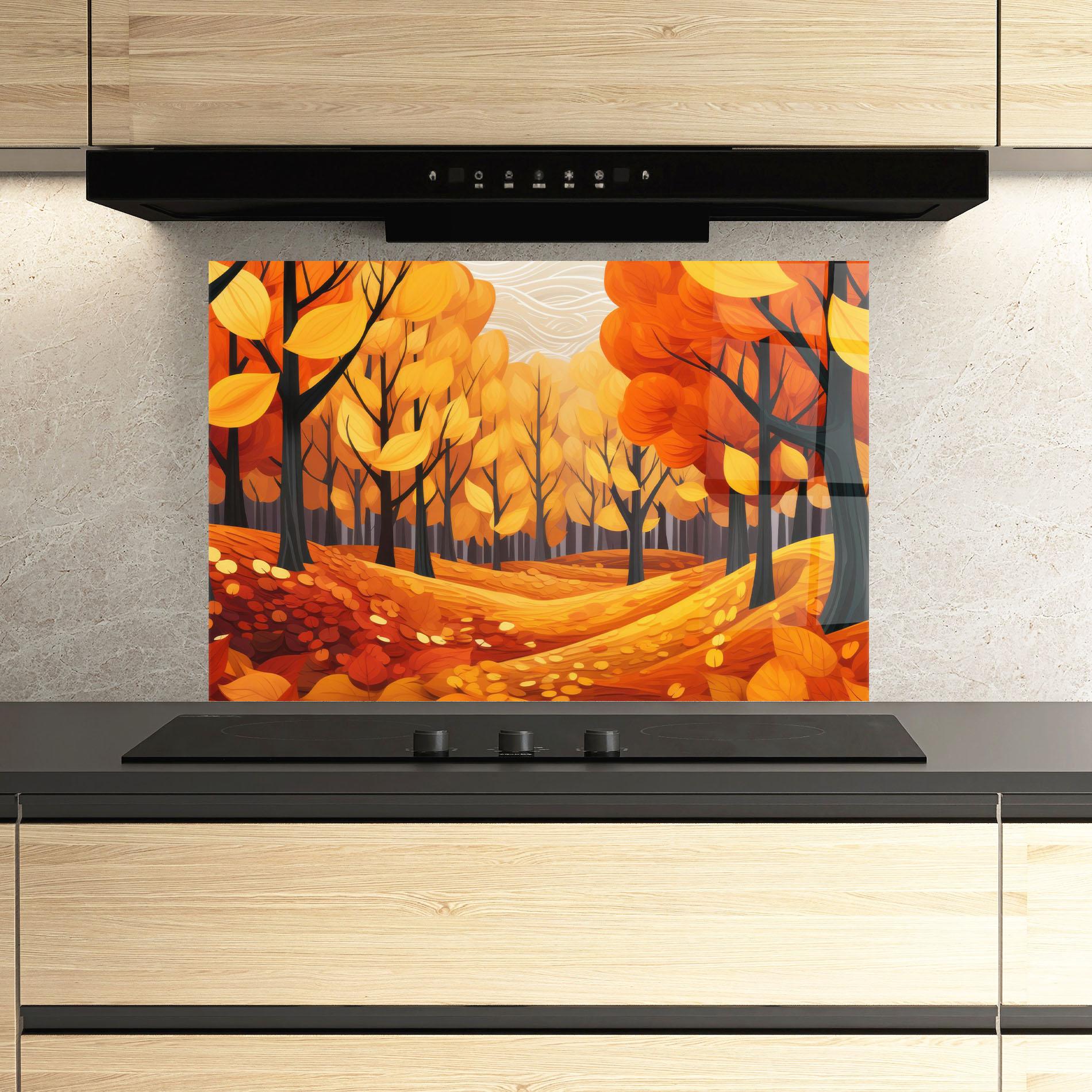 Küchenrückwand Glas Orange Trees Forest mockup 3