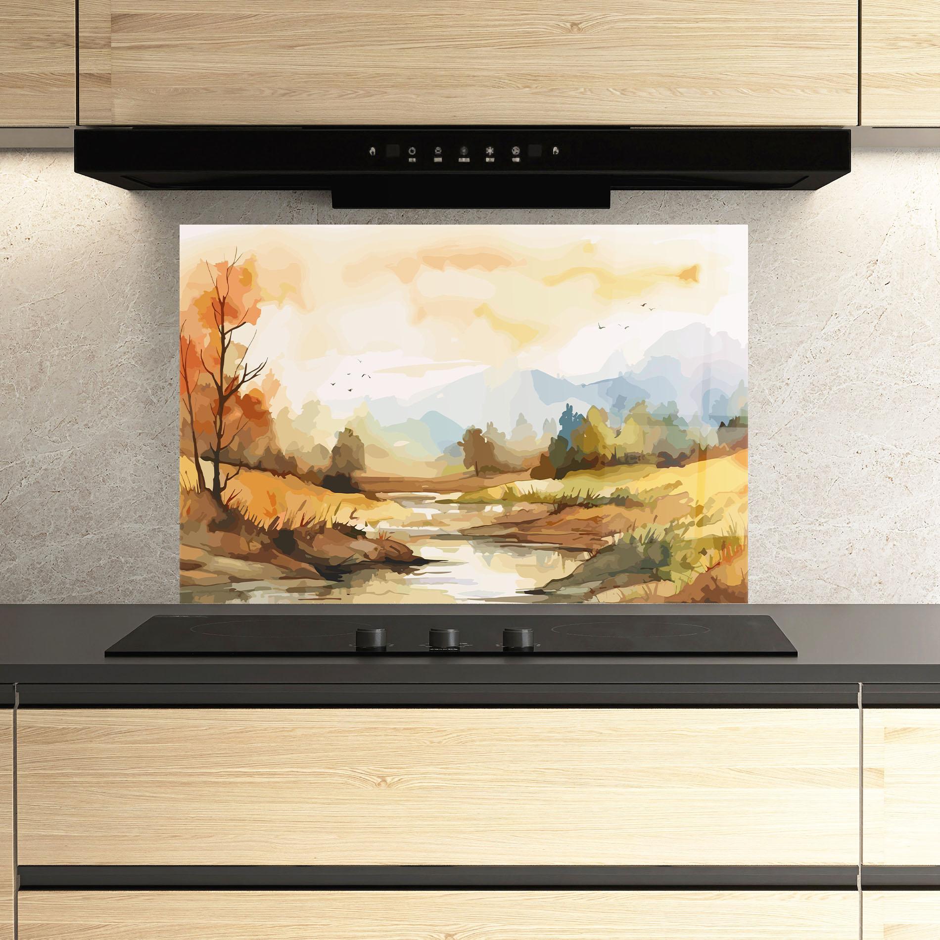 Küchenrückwand Glas Orange Yellow Autumn mockup 3