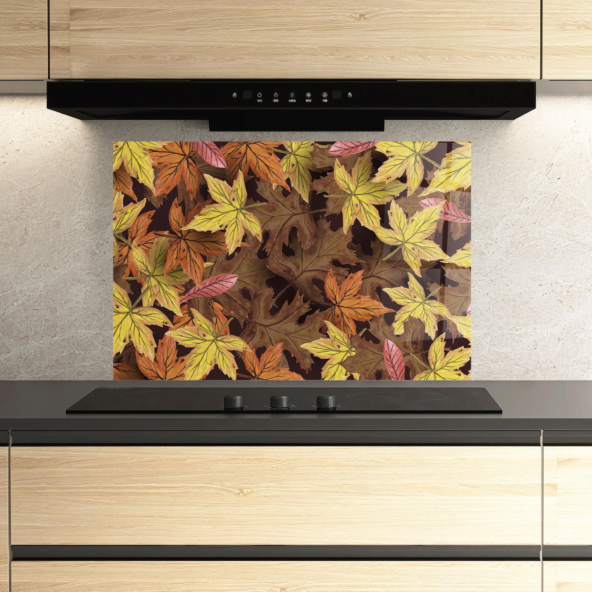 Küchenrückwand Glas Painted Leaves mockup 3