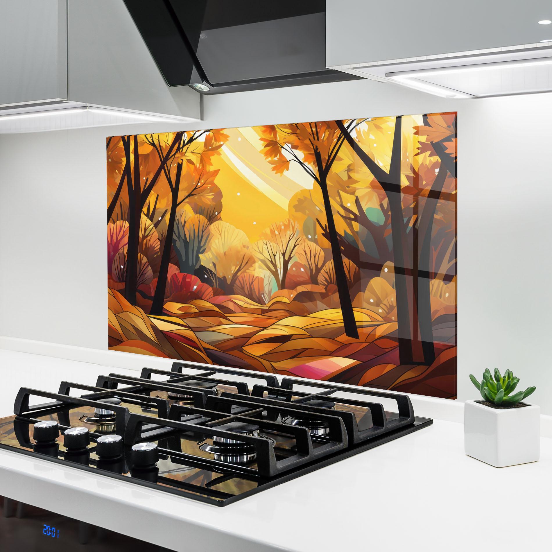 Küchenrückwand Glas Autumn Forest Art mockup 6