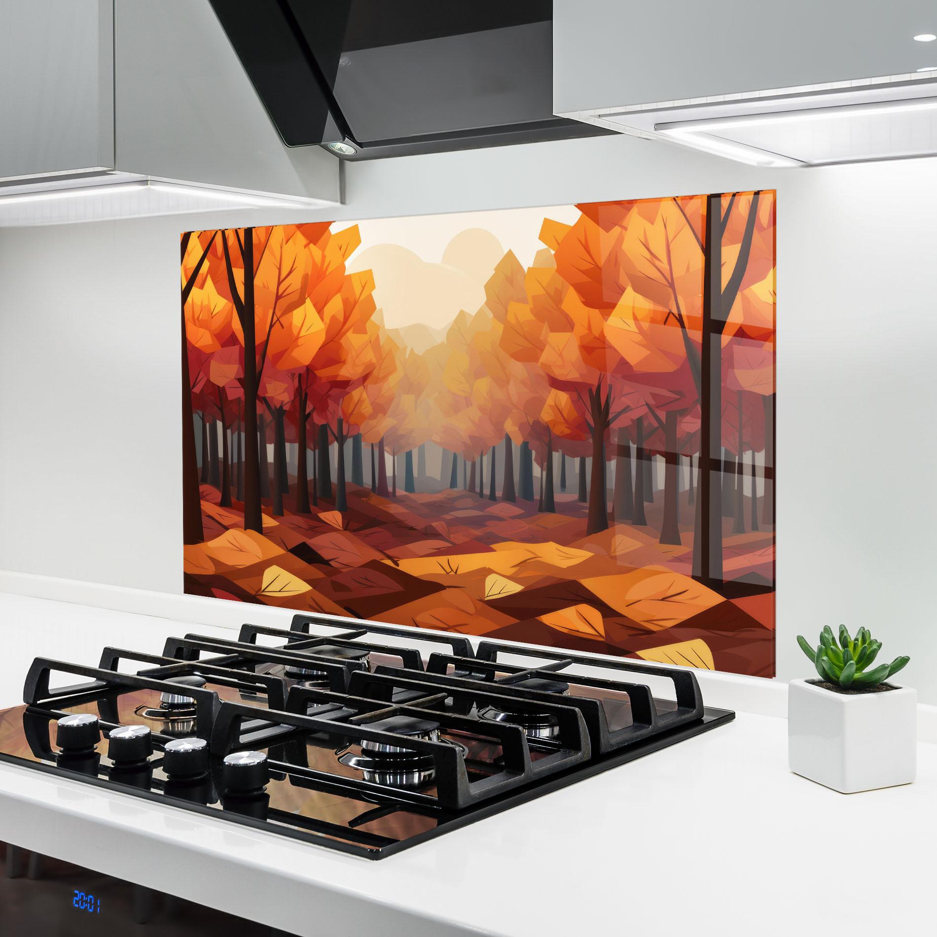Küchenrückwand Glas Autumn Forest View mockup 6