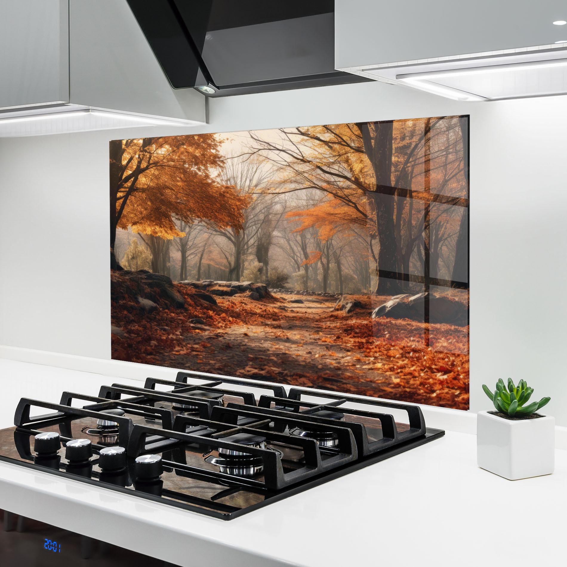Küchenrückwand Glas Autumn Forest mockup 6