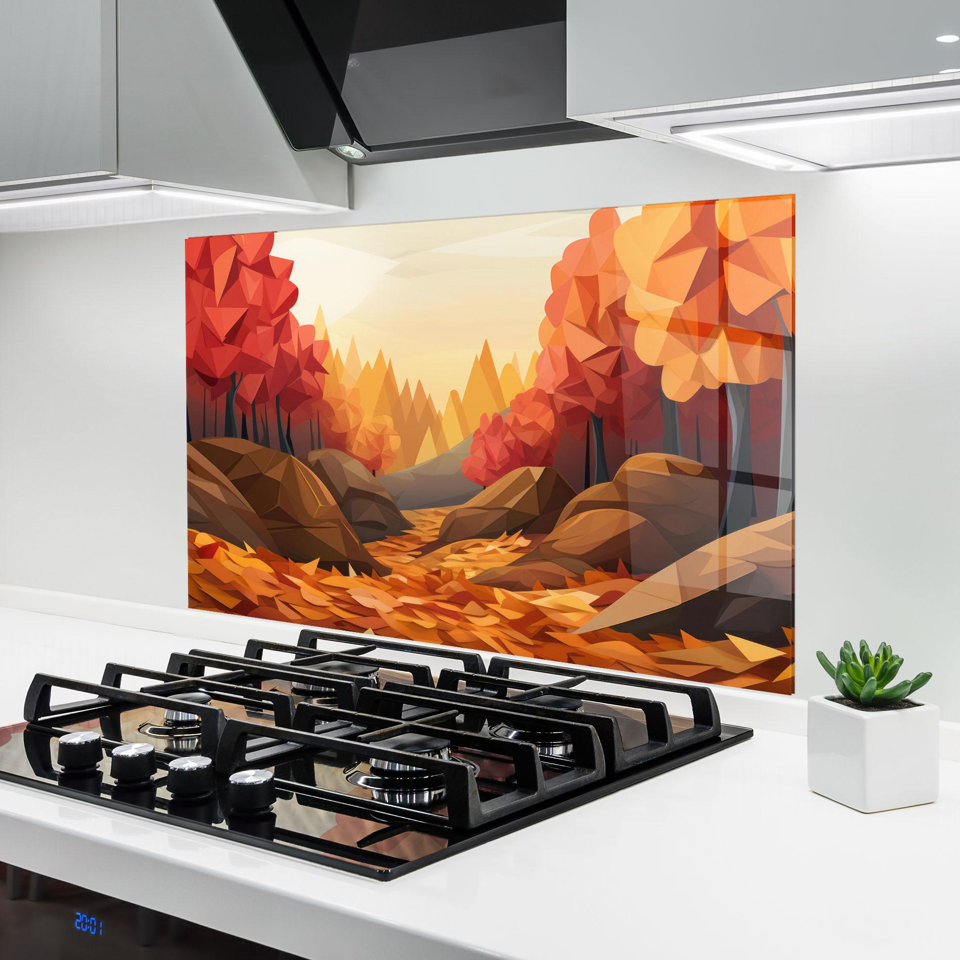 Küchenrückwand Glas Autumn Orange Forest mockup 6