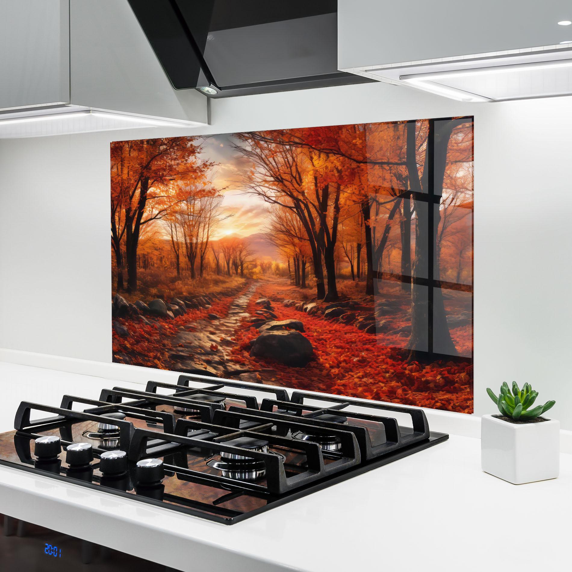 Küchenrückwand Glas Autumn Path mockup 6